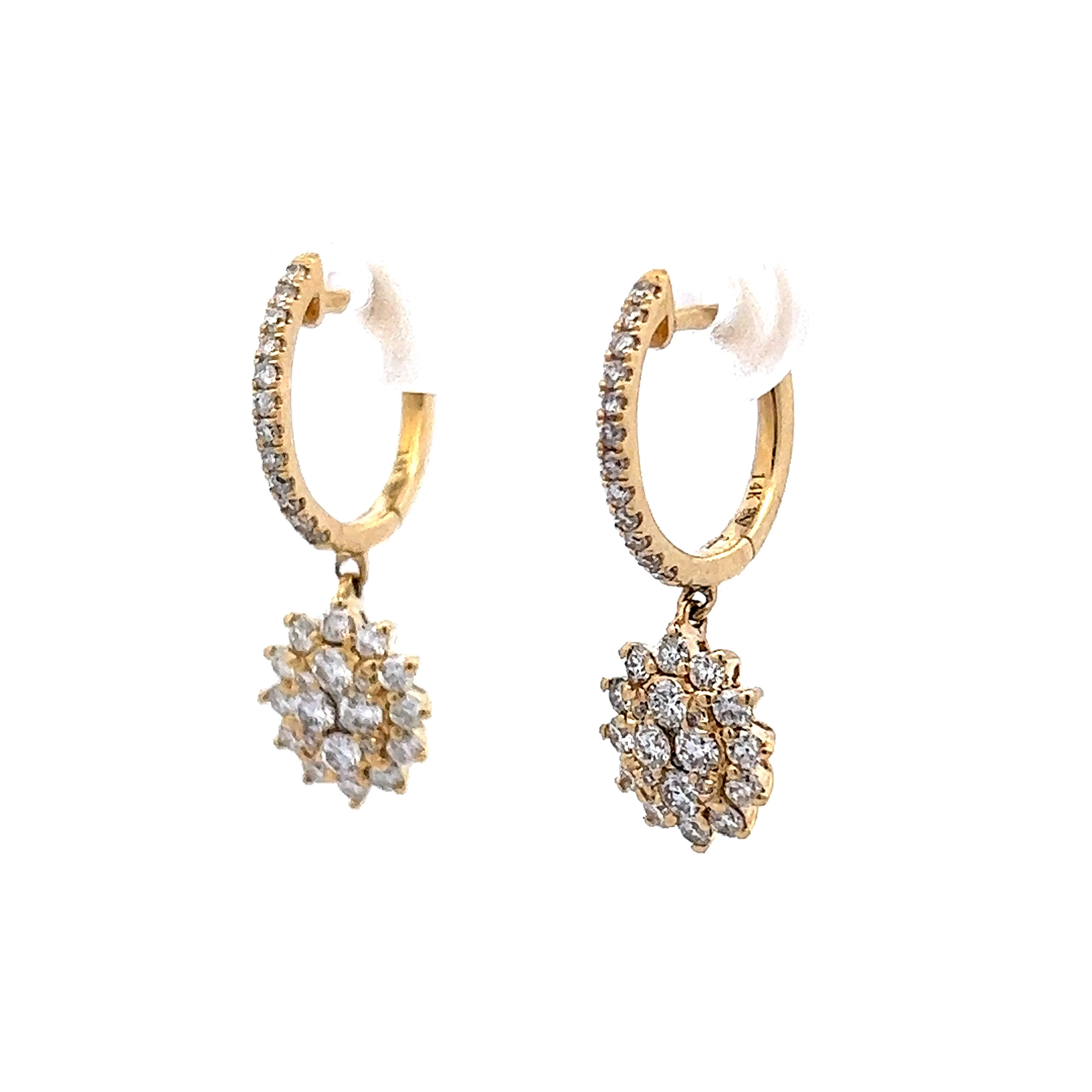 .61 Diamond Drop Hoop Earrings in 14k Yellow Gold - Image 2