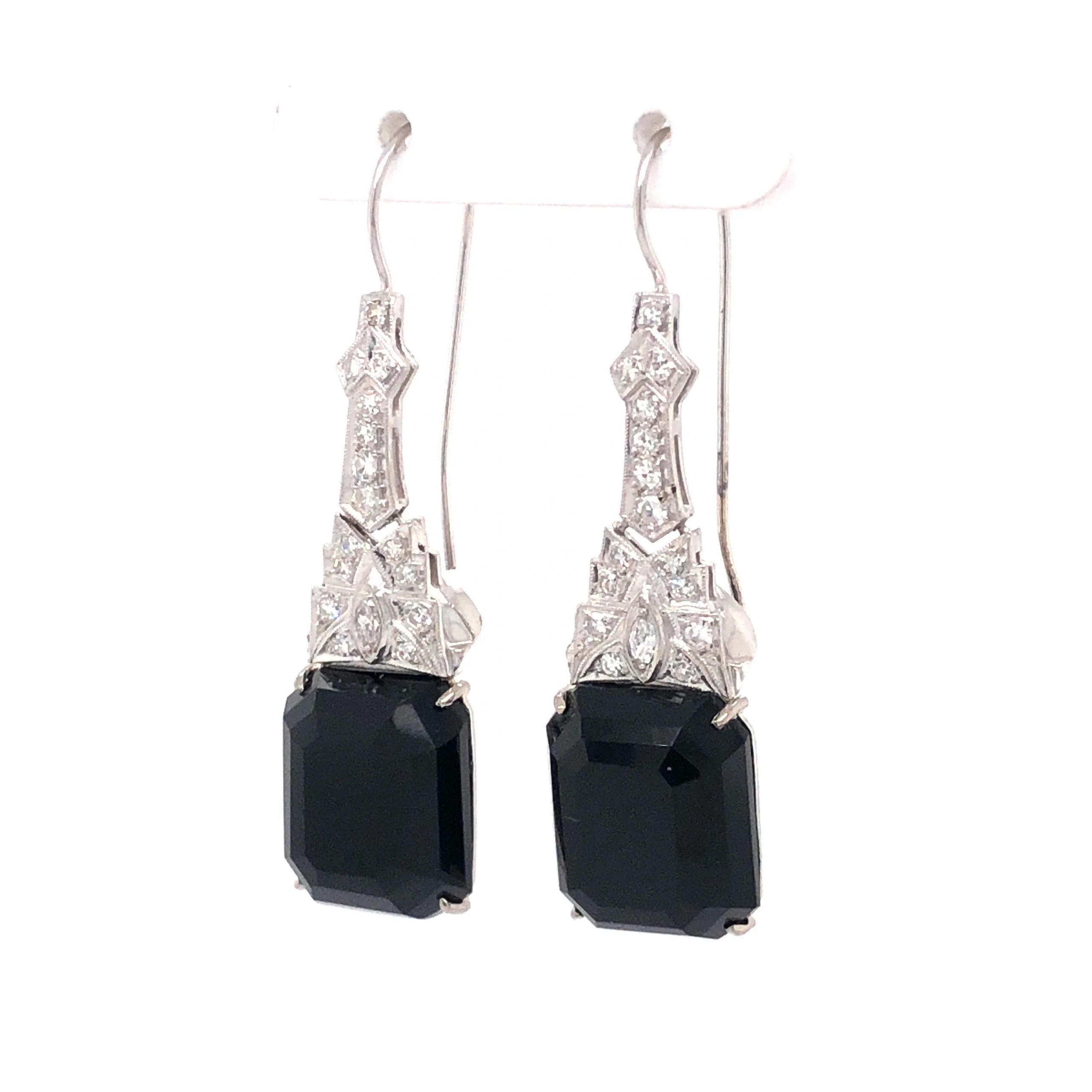 .62 Art Deco Diamond & Onyx Drop Earrings in Platinum - Image 2