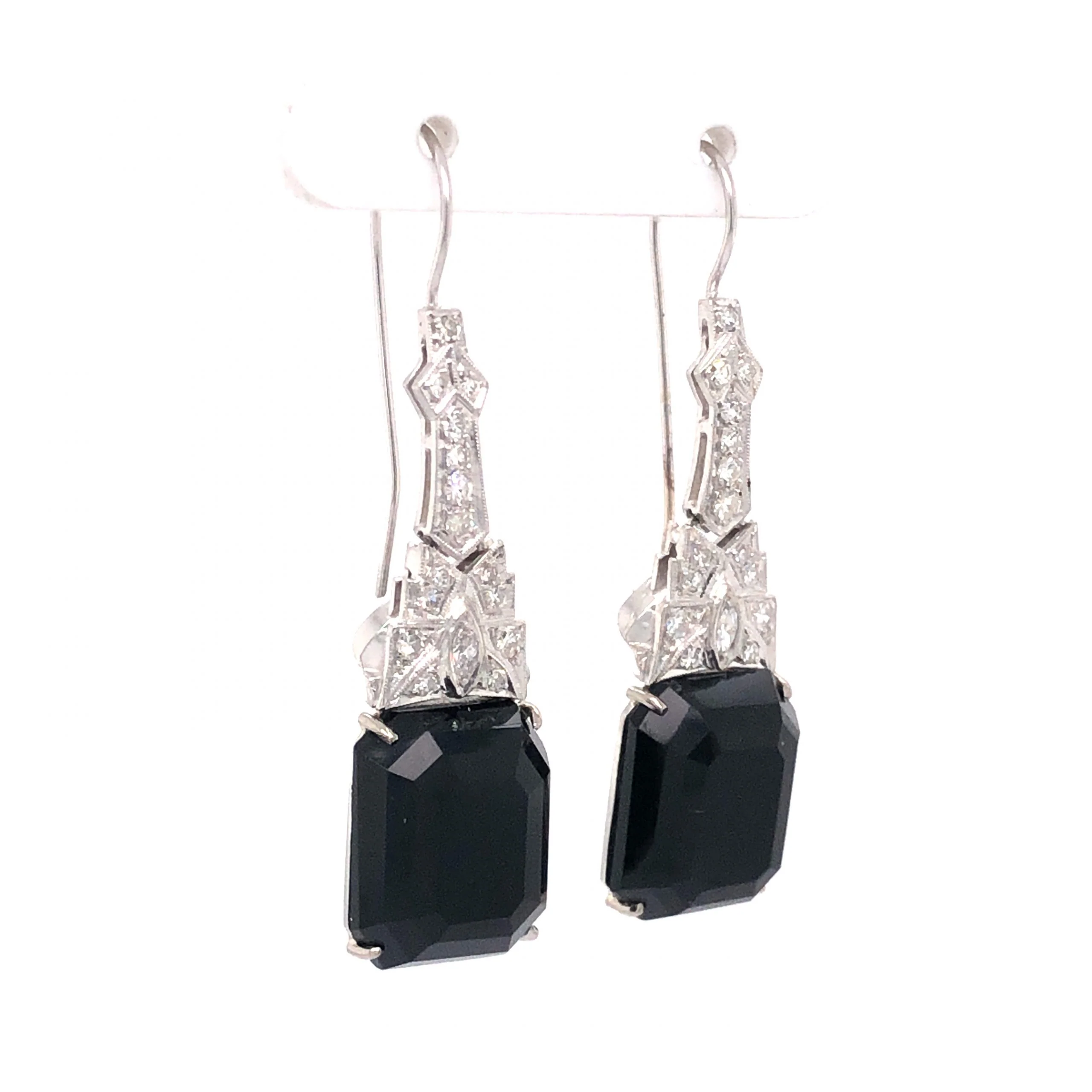 .62 Art Deco Diamond & Onyx Drop Earrings in Platinum - Image 3