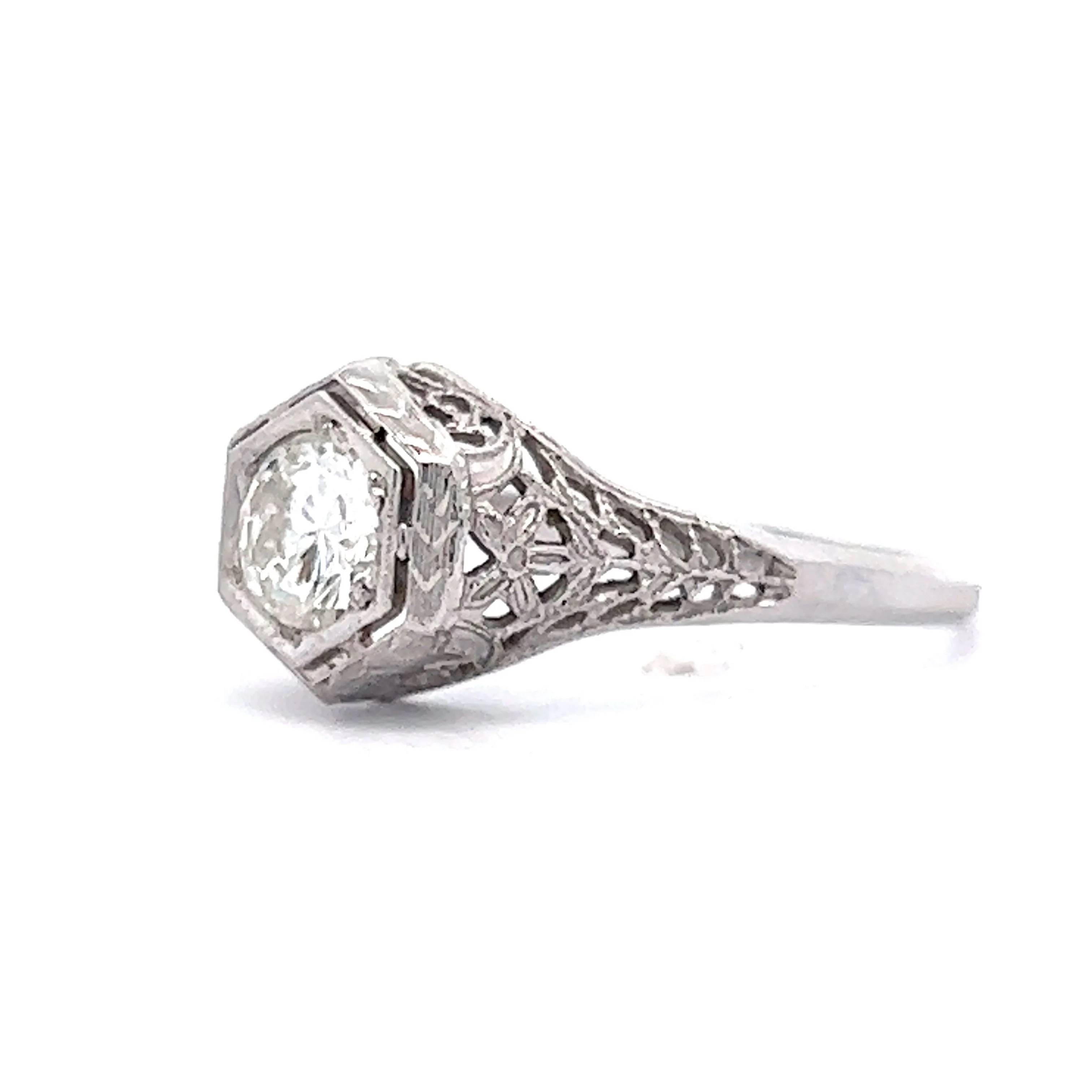 .62 Art Deco Filigree Diamond Engagement Ring in 18k White Gold - Image 2