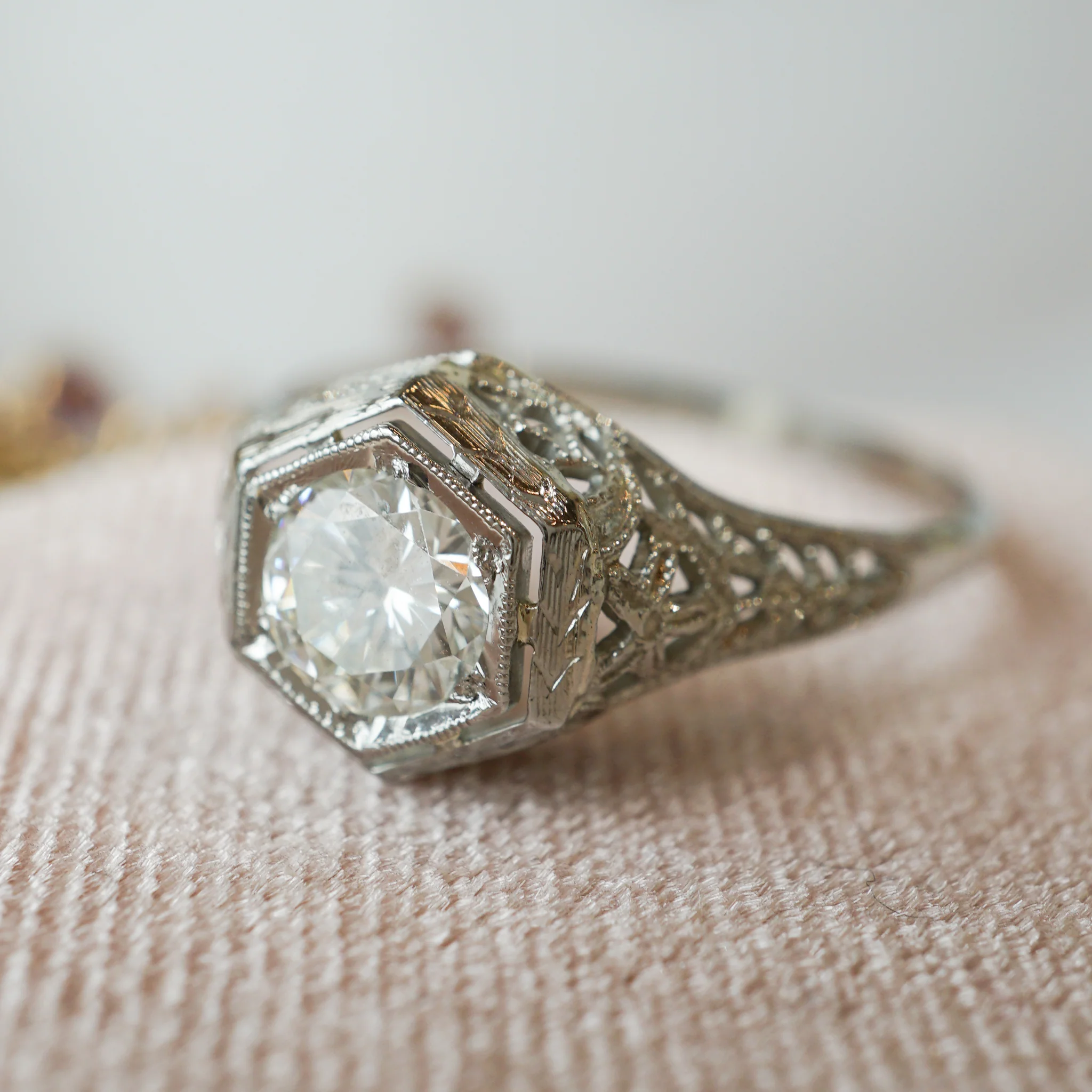 .62 Art Deco Filigree Diamond Engagement Ring in 18k White Gold - Image 6