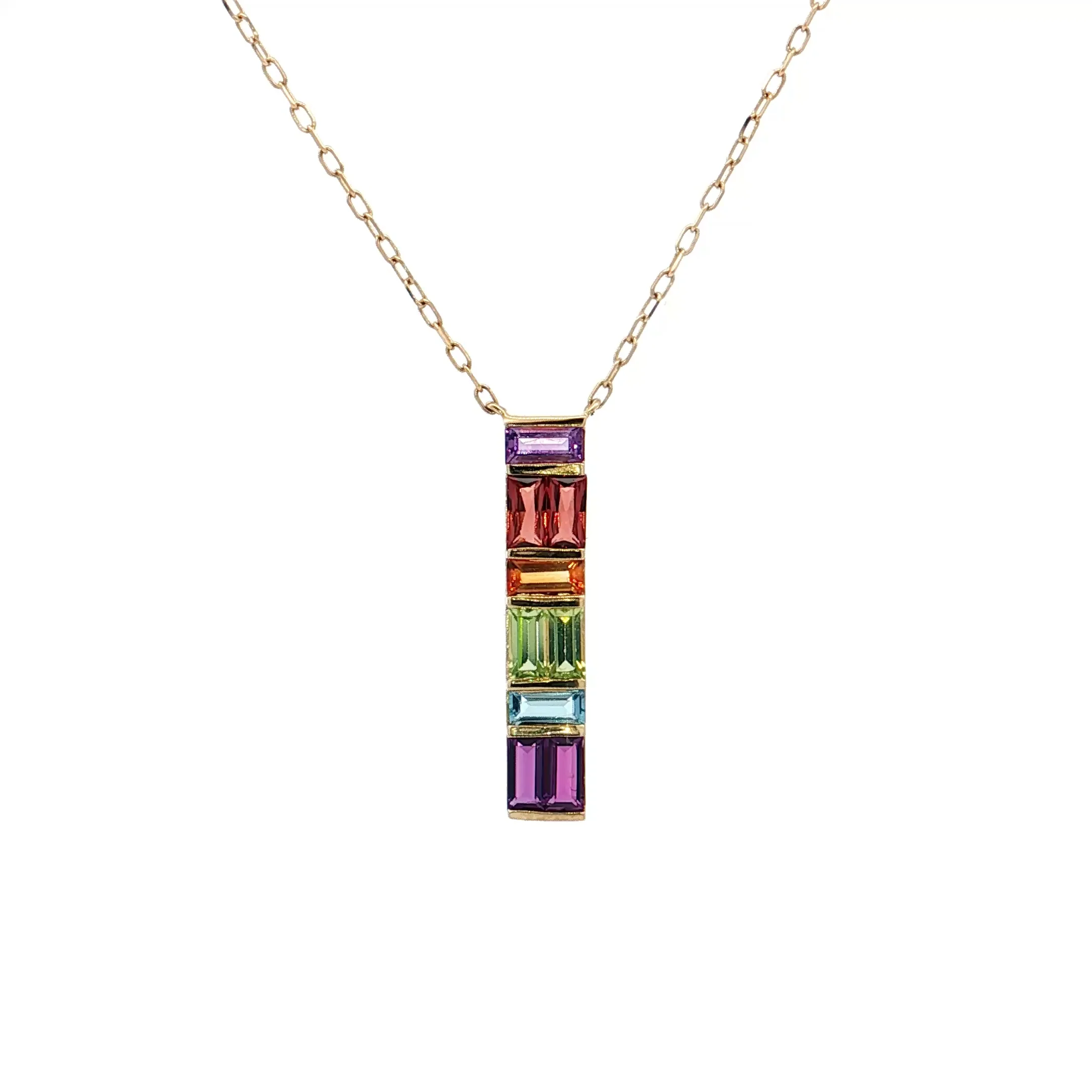 .63 Multi-Gemstone Bar Pendant Necklace 14k