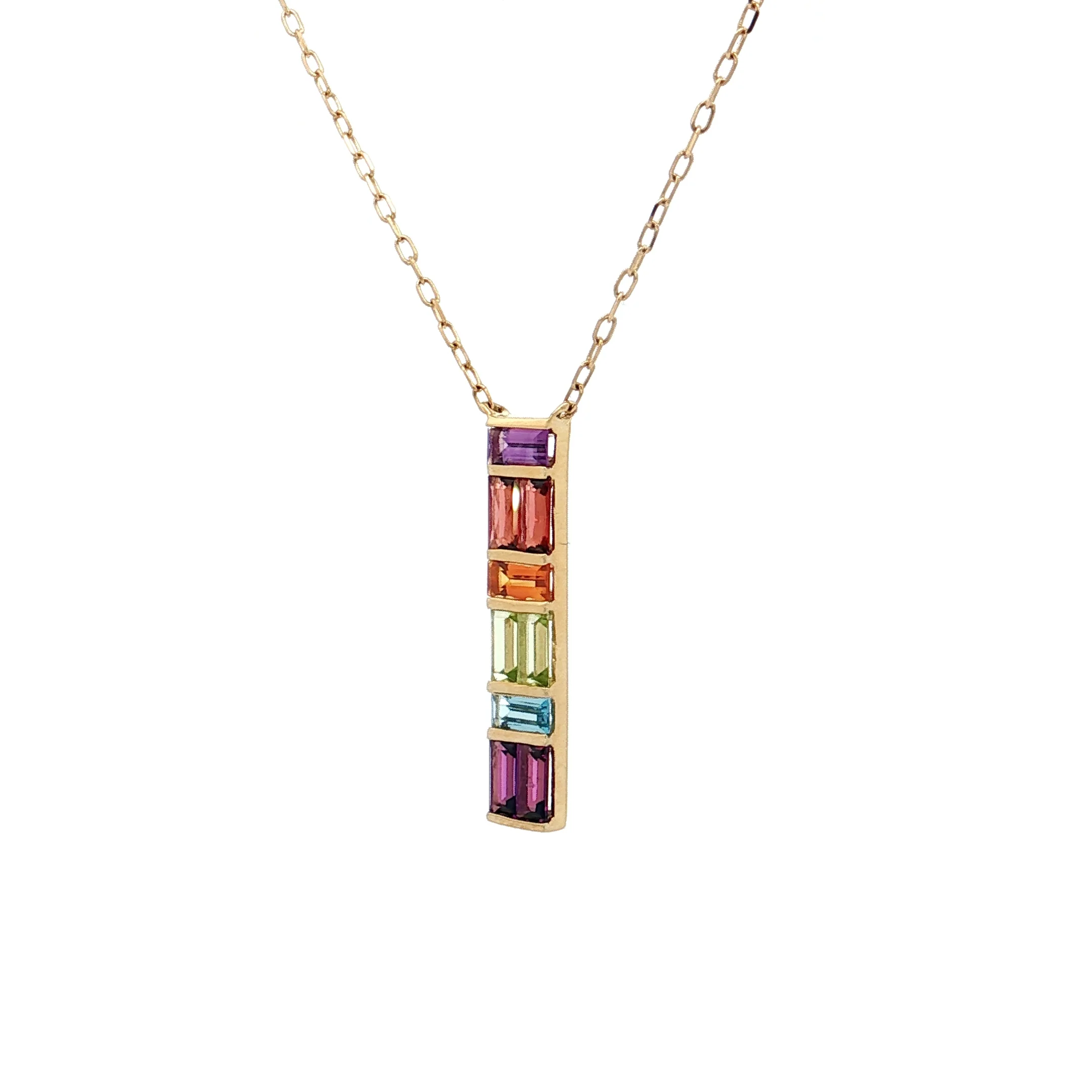 .63 Multi-Gemstone Bar Pendant Necklace 14k - Image 2