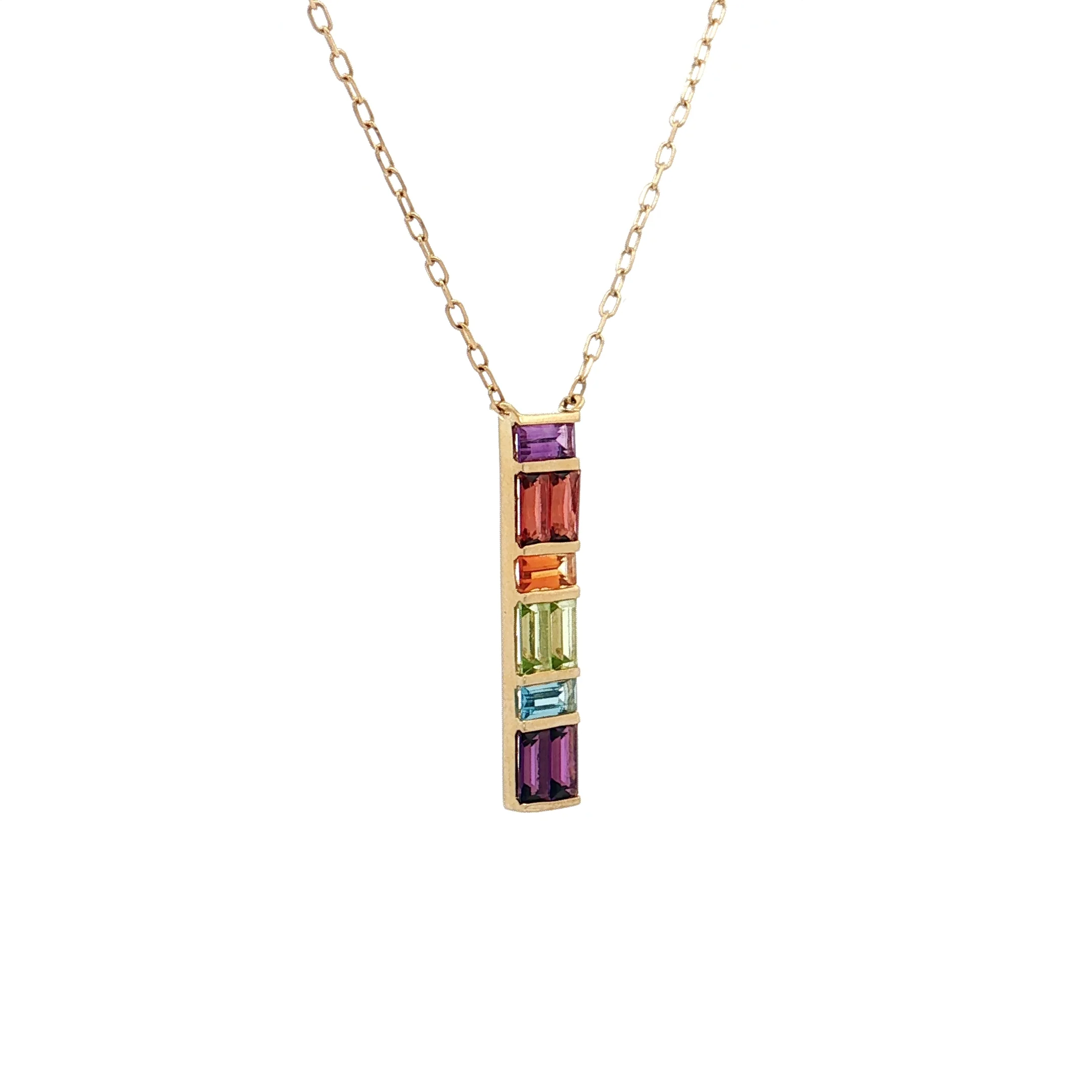 .63 Multi-Gemstone Bar Pendant Necklace 14k - Image 3