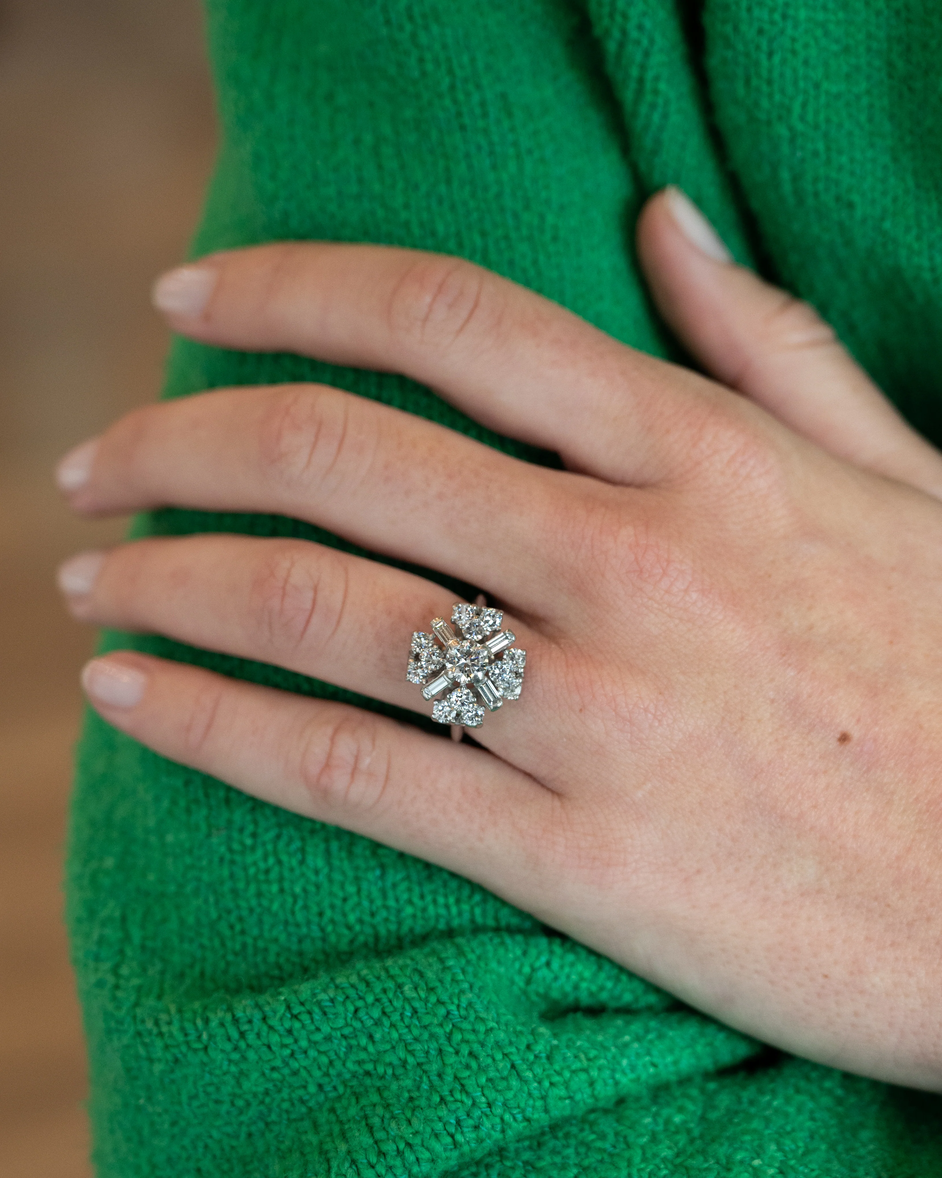 .63 Round & Baguette Diamond Cocktail Ring in Platinum - Image 7