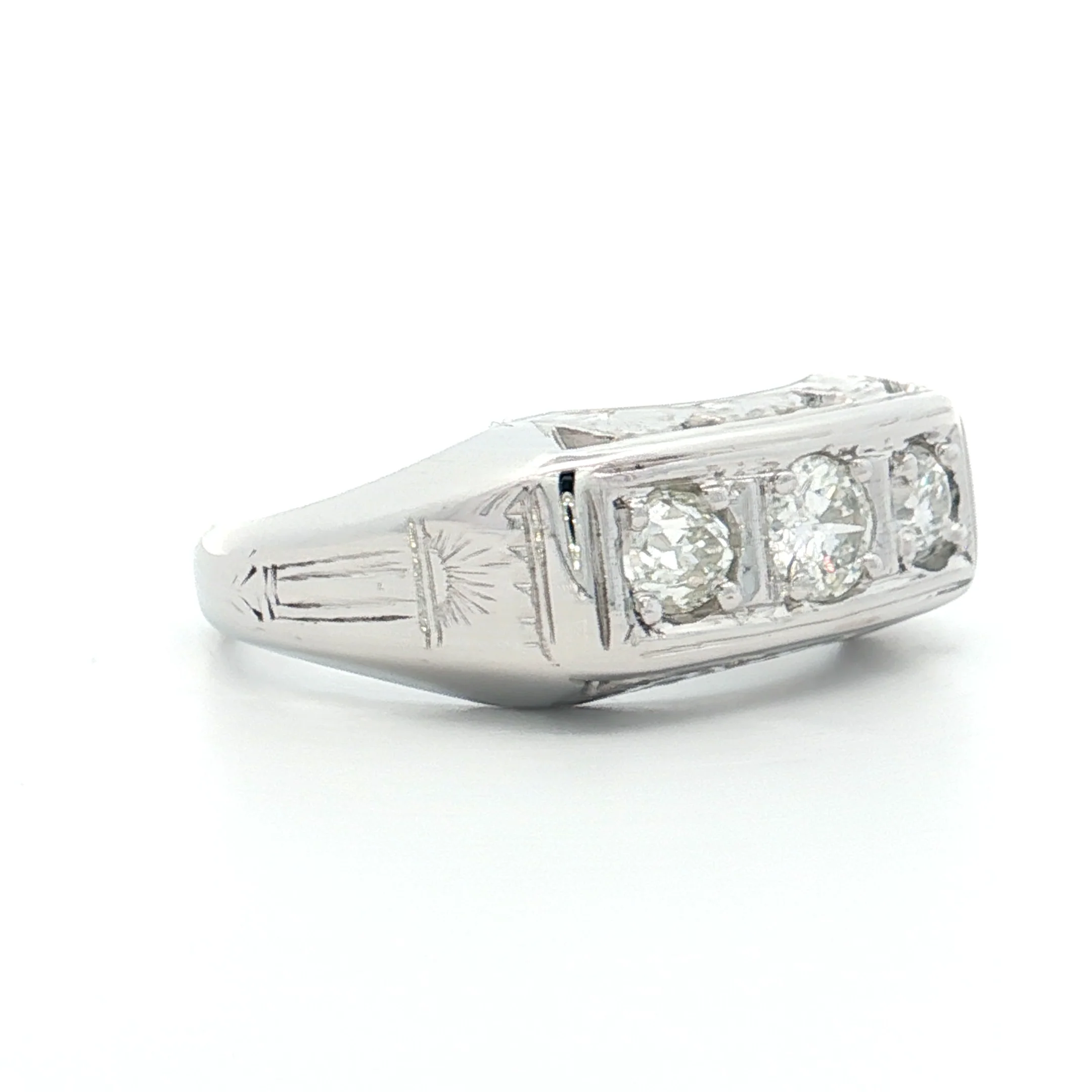 .63 Vintage Deco Three Stone Engagement Ring 18k - Image 3