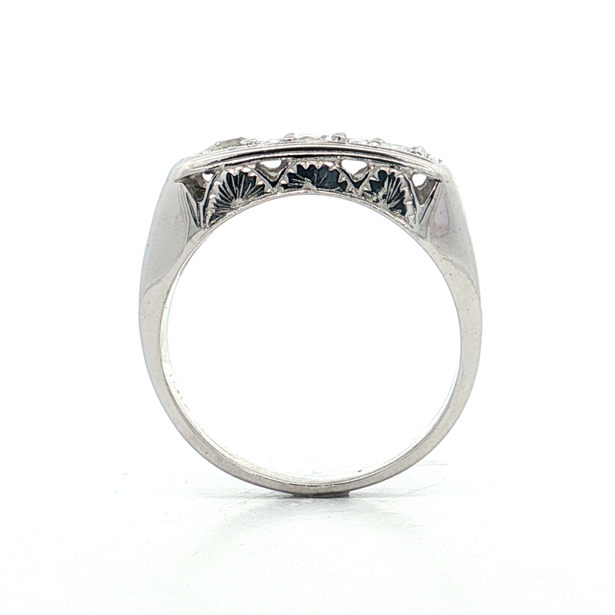.63 Vintage Deco Three Stone Engagement Ring 18k - Image 4