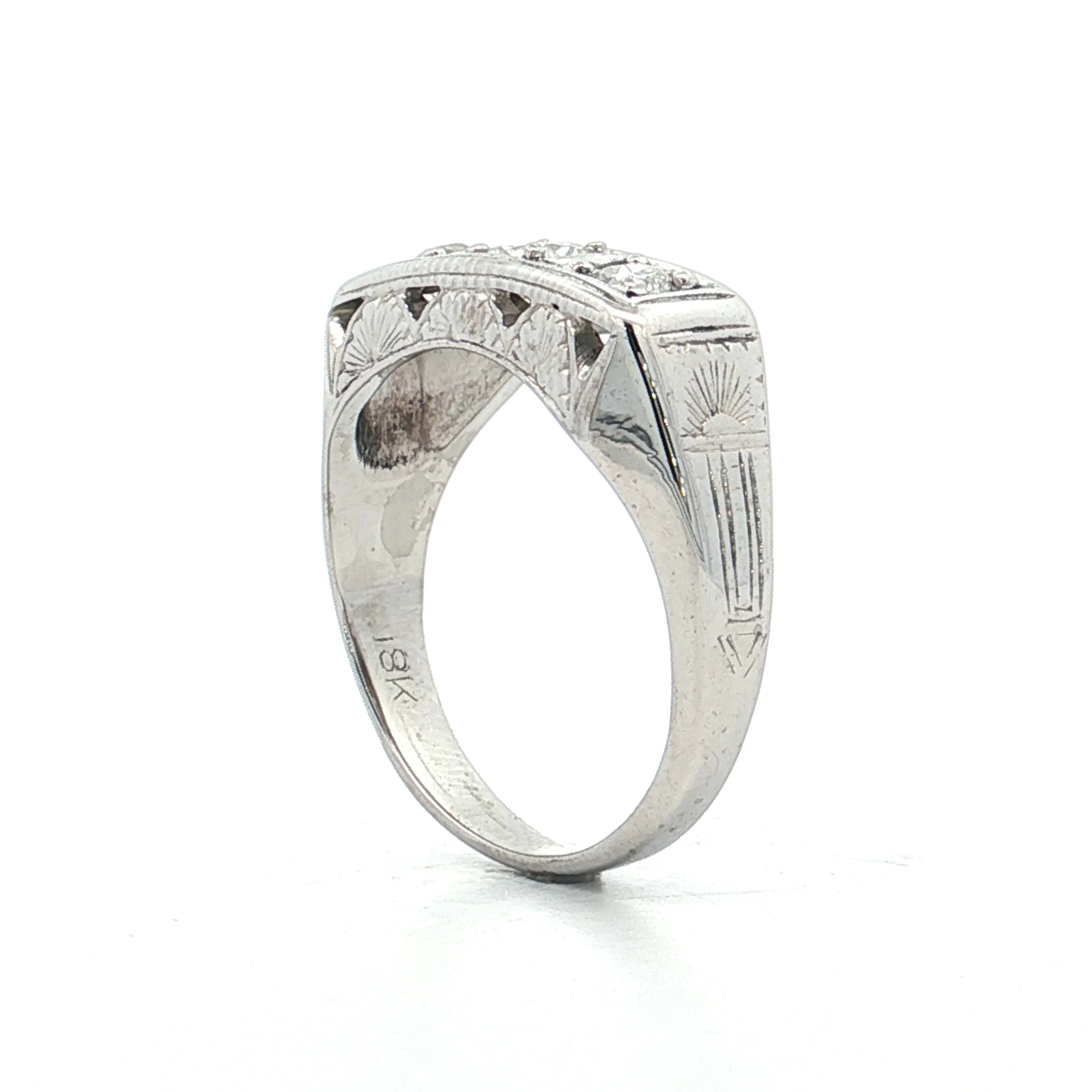 .63 Vintage Deco Three Stone Engagement Ring 18k - Image 5