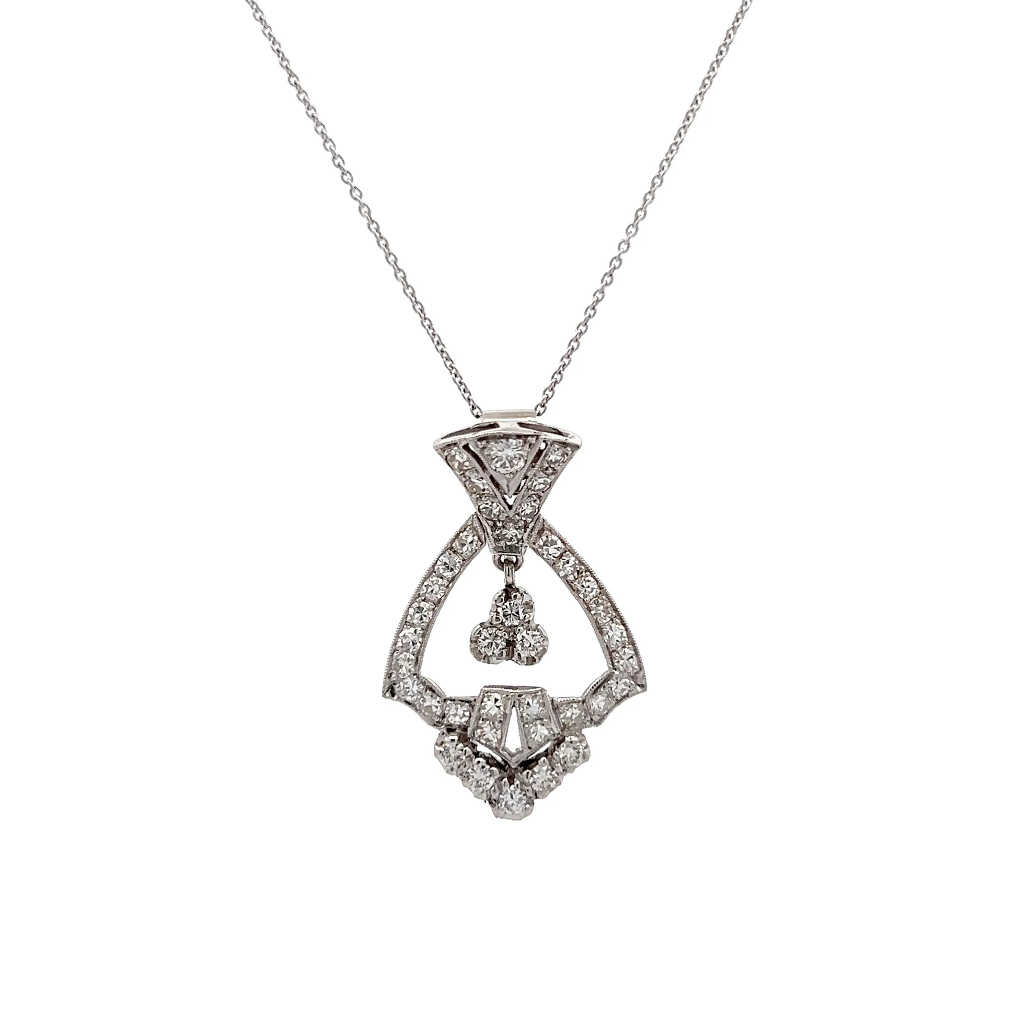.64 Art Deco Diamond Pendant Necklace in Platinum