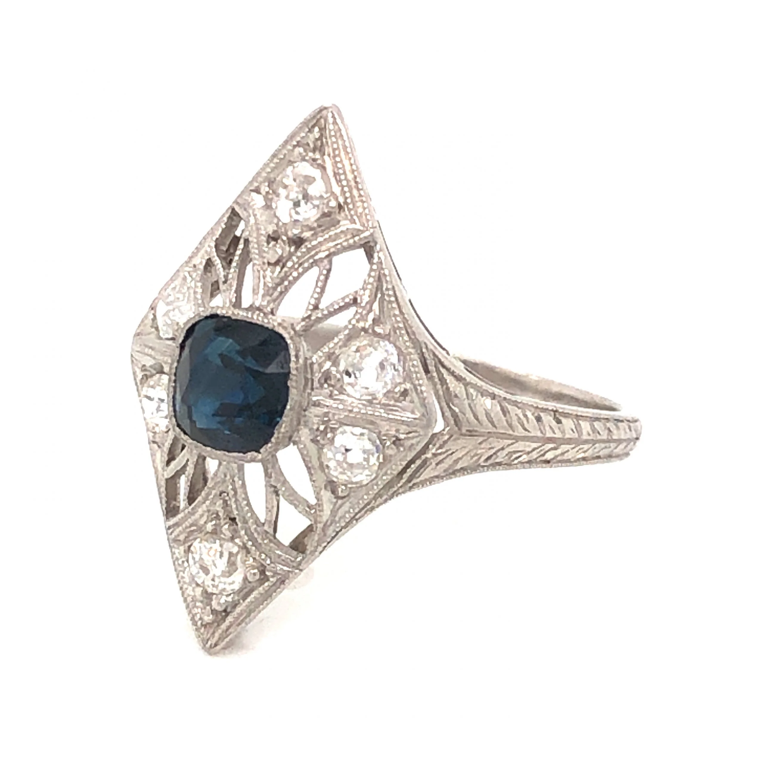 .64 Art Deco Sapphire & Diamond Cocktail Ring in Platinum - Image 2
