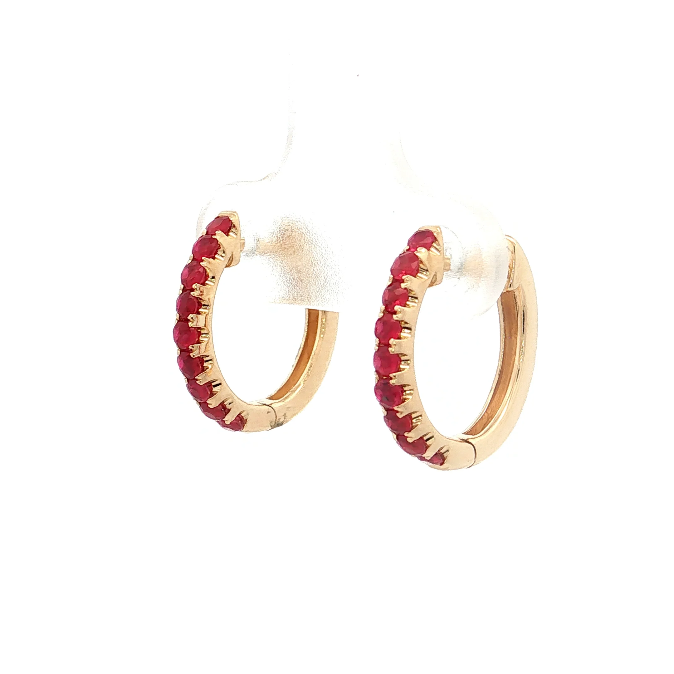 .64 French Set Ruby Hoop Earrings 14k Yellow Gold - Image 2