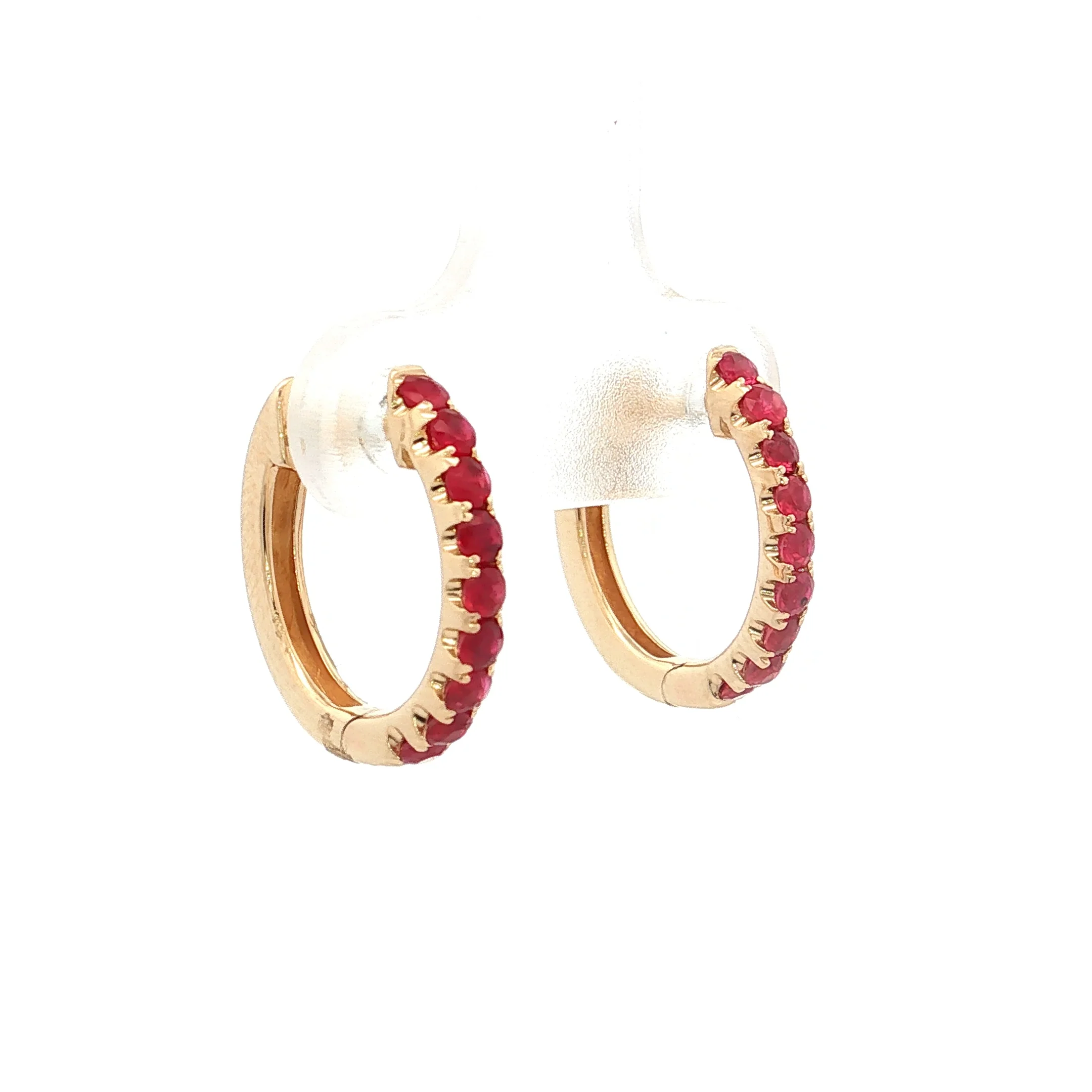 .64 French Set Ruby Hoop Earrings 14k Yellow Gold - Image 3