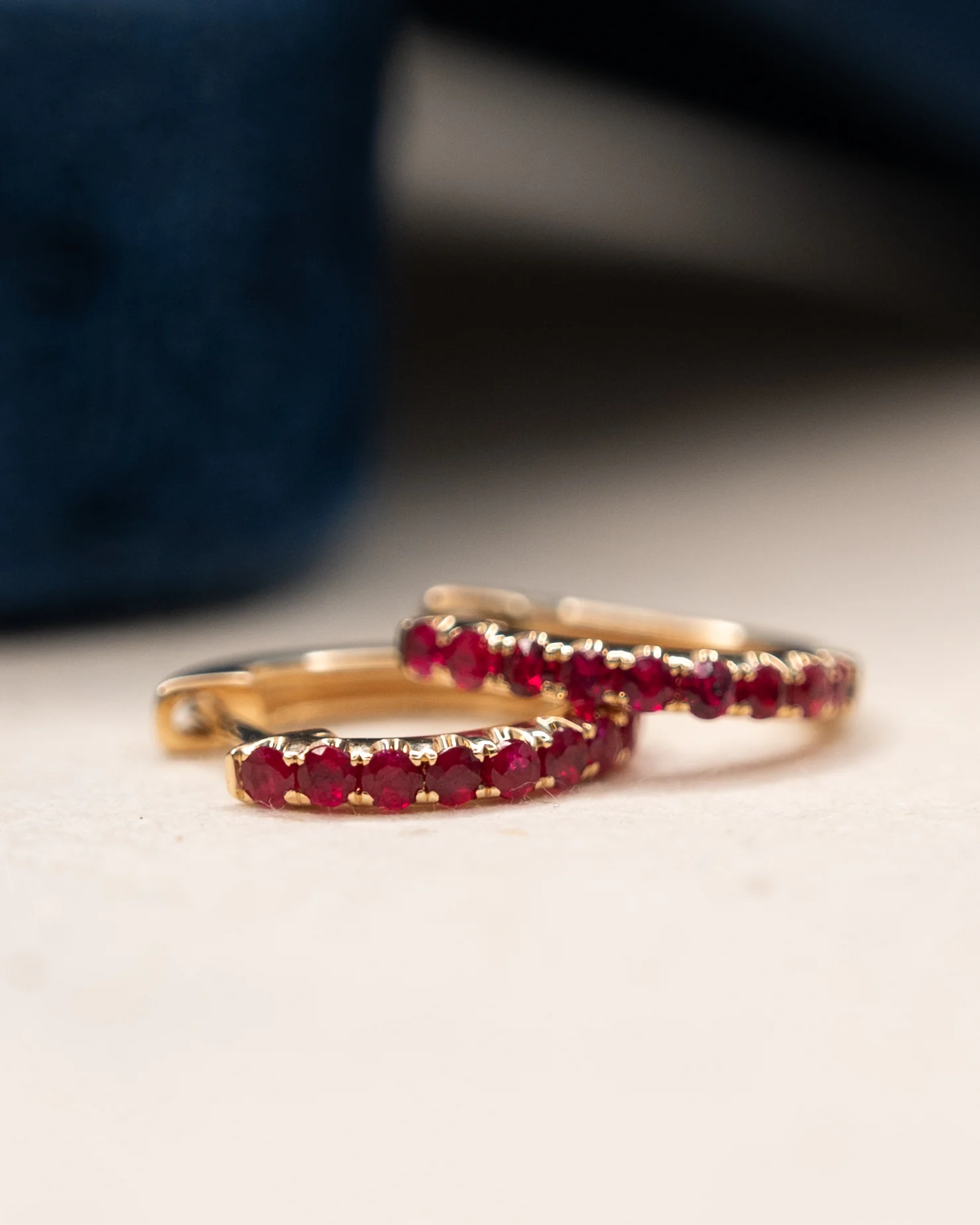 .64 French Set Ruby Hoop Earrings 14k Yellow Gold - Image 5