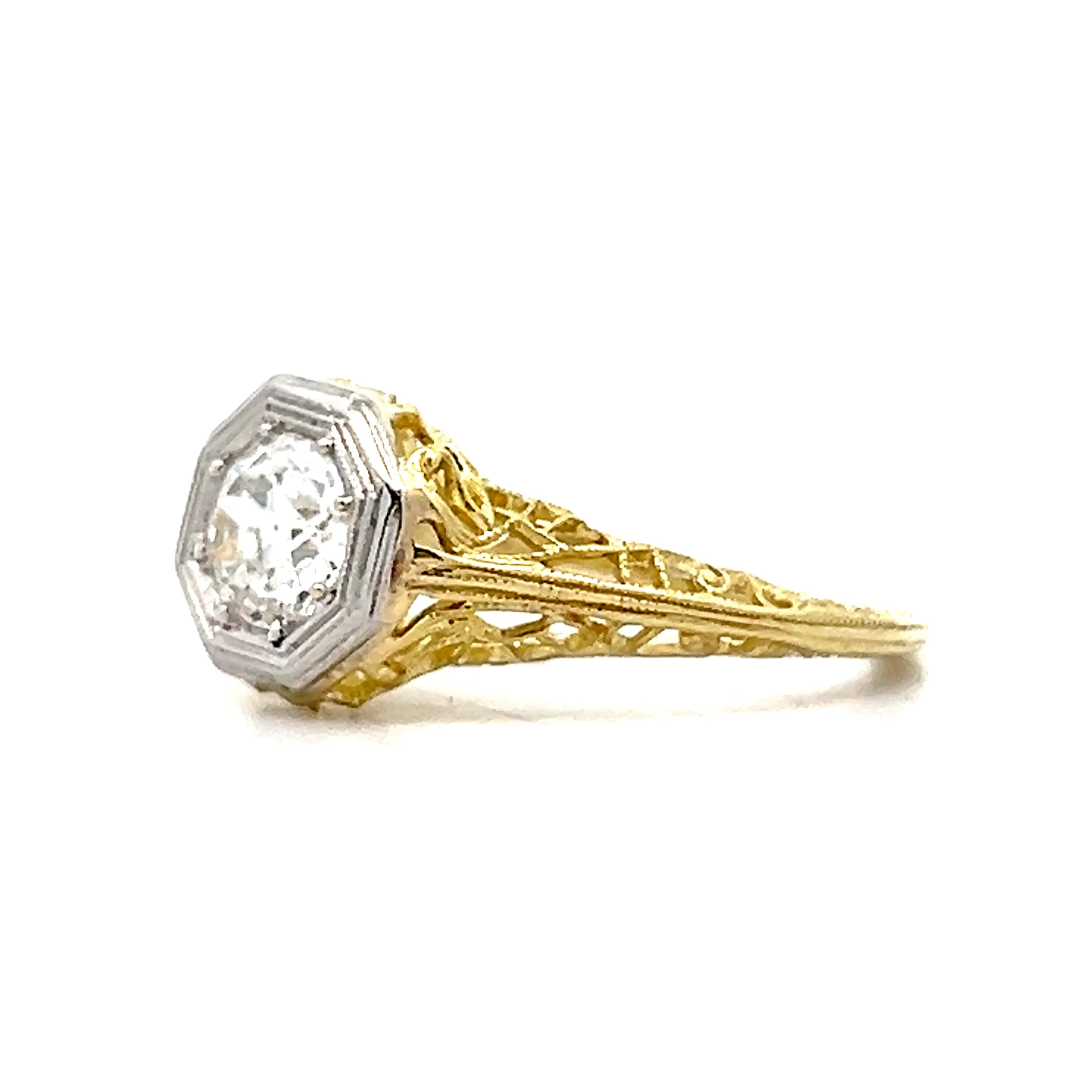 .65 Antique Deco Solitaire Diamond Engagement Ring 18k - Image 2