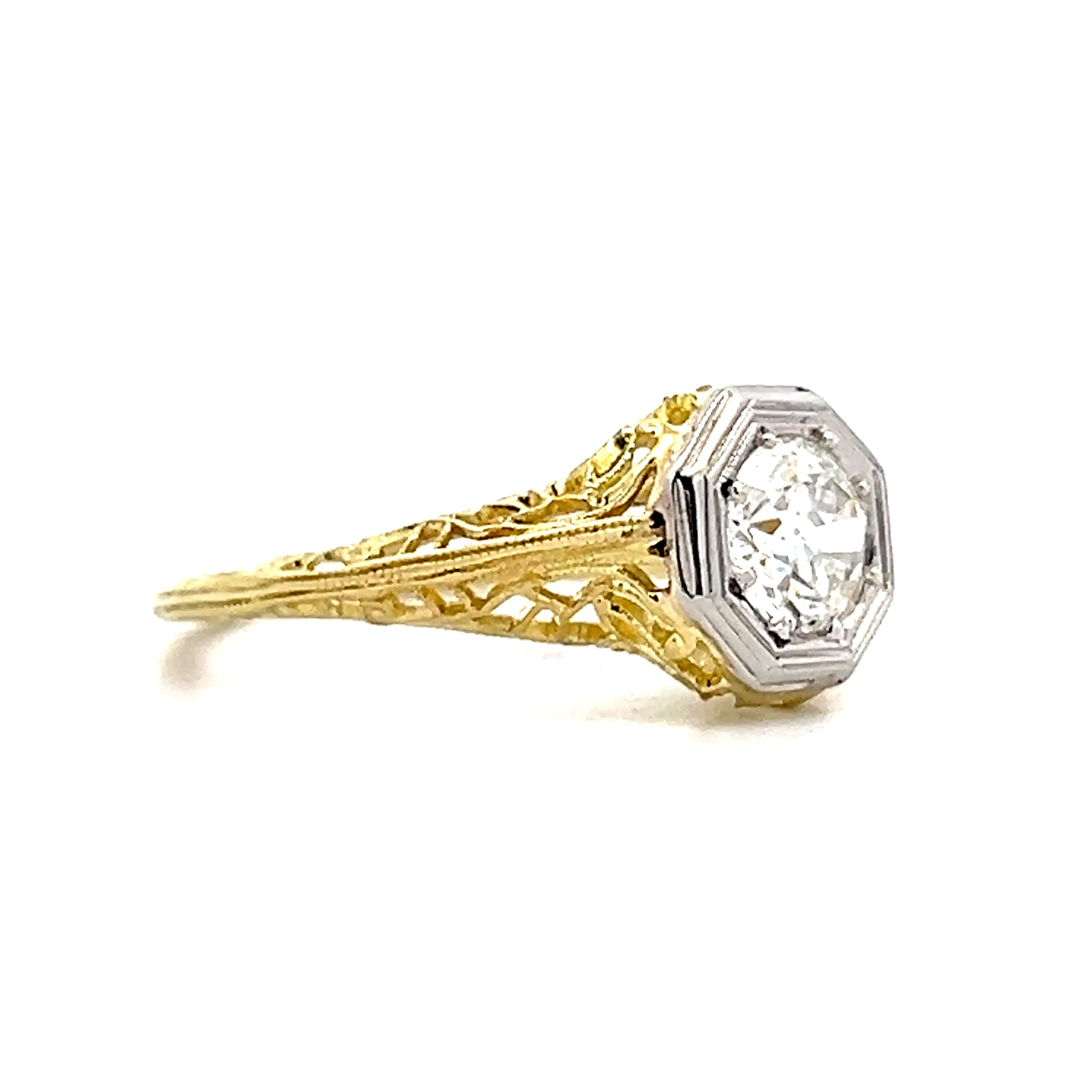 .65 Antique Deco Solitaire Diamond Engagement Ring 18k - Image 3