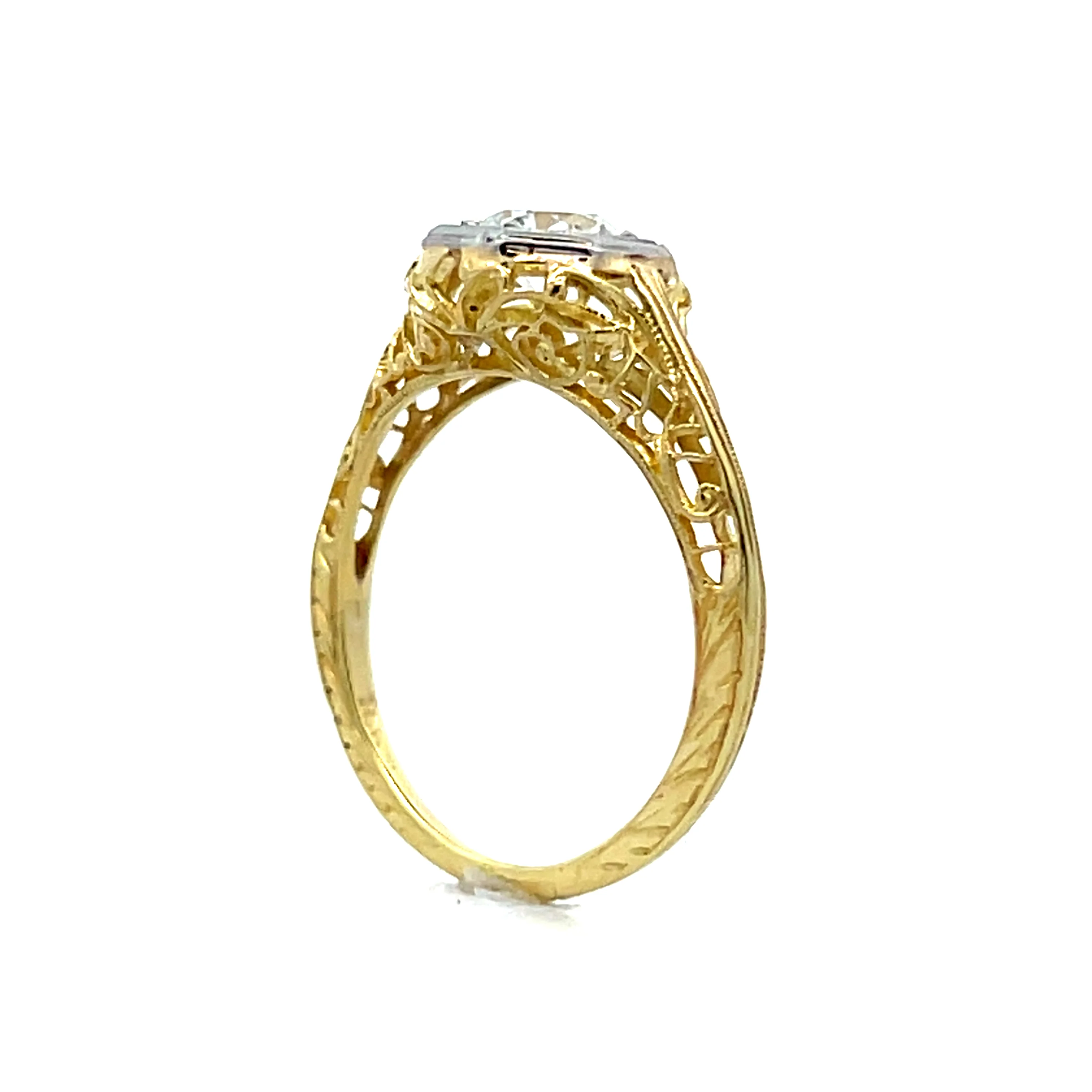 .65 Antique Deco Solitaire Diamond Engagement Ring 18k - Image 5