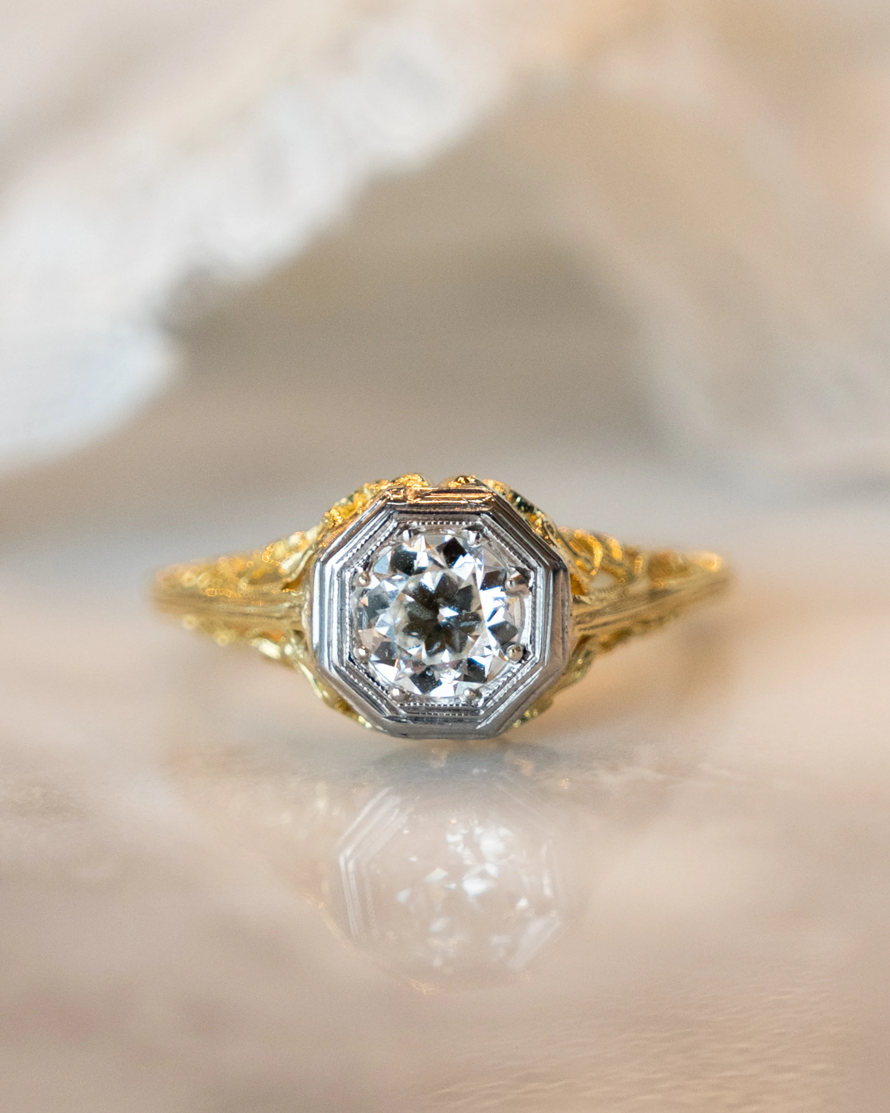 .65 Antique Deco Solitaire Diamond Engagement Ring 18k - Image 6