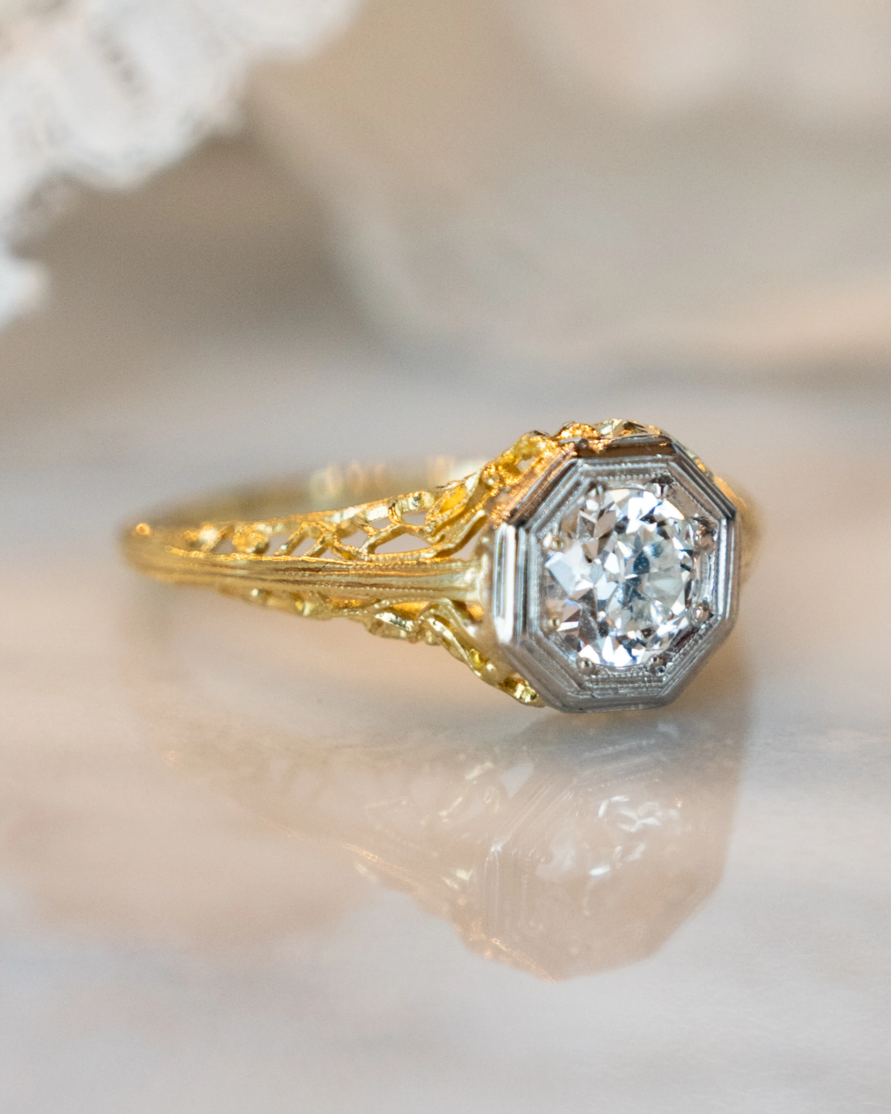 .65 Antique Deco Solitaire Diamond Engagement Ring 18k - Image 7
