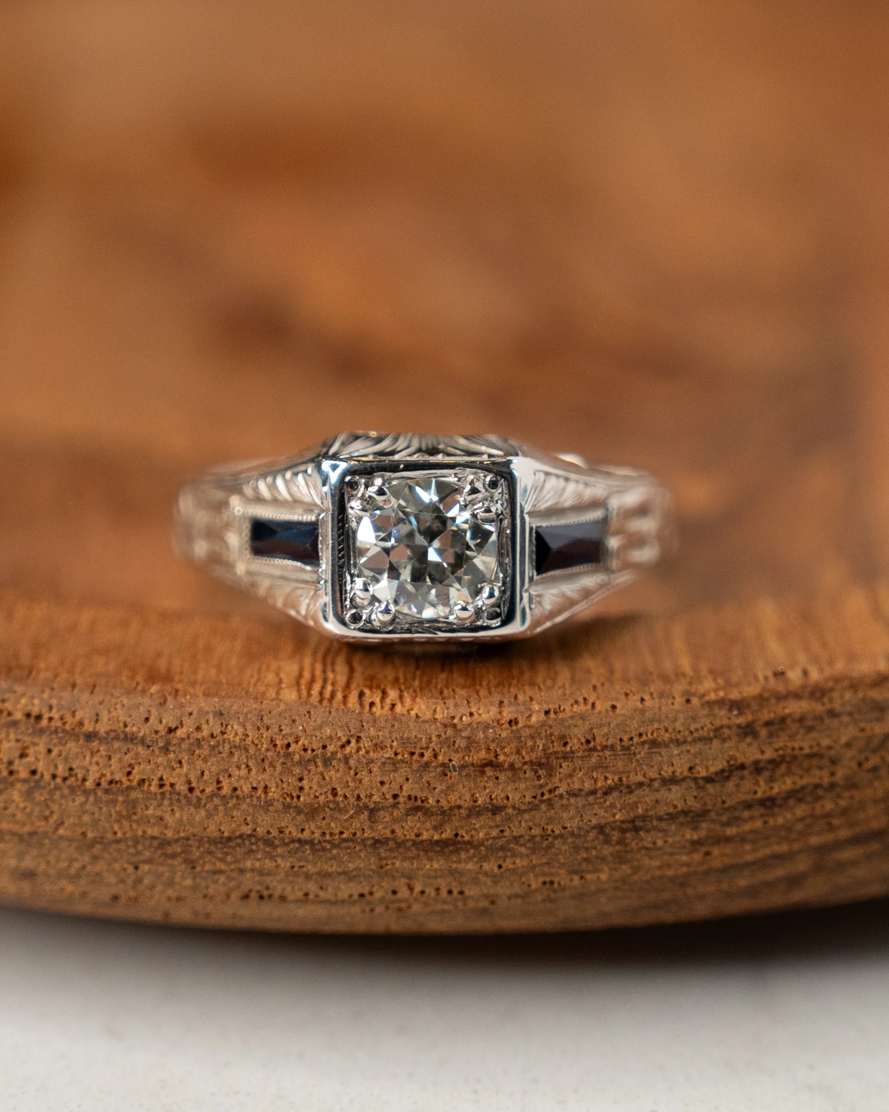 .65 Antique Diamond & Sapphire Engagement Ring in 20k - Image 6