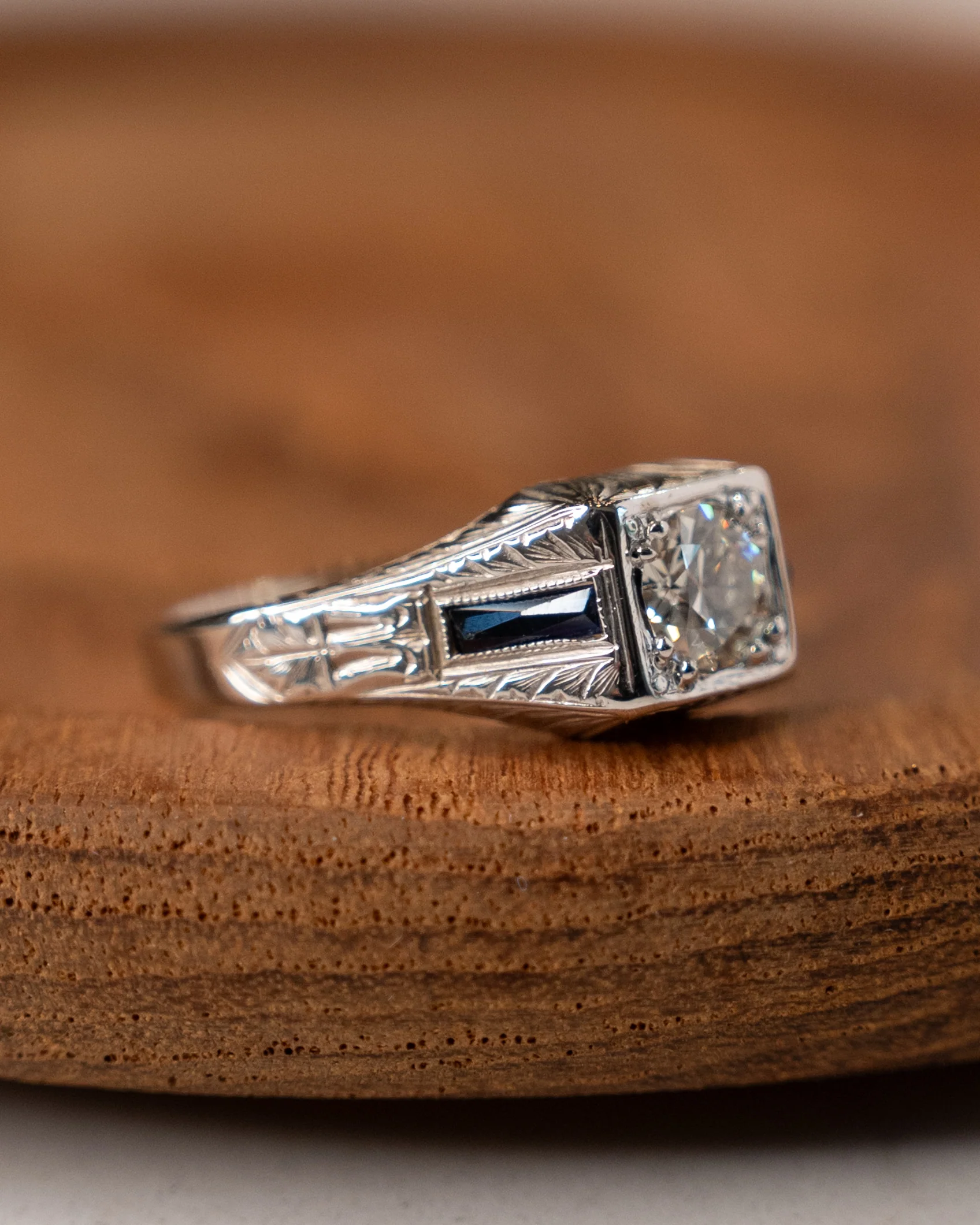 .65 Antique Diamond & Sapphire Engagement Ring in 20k - Image 7