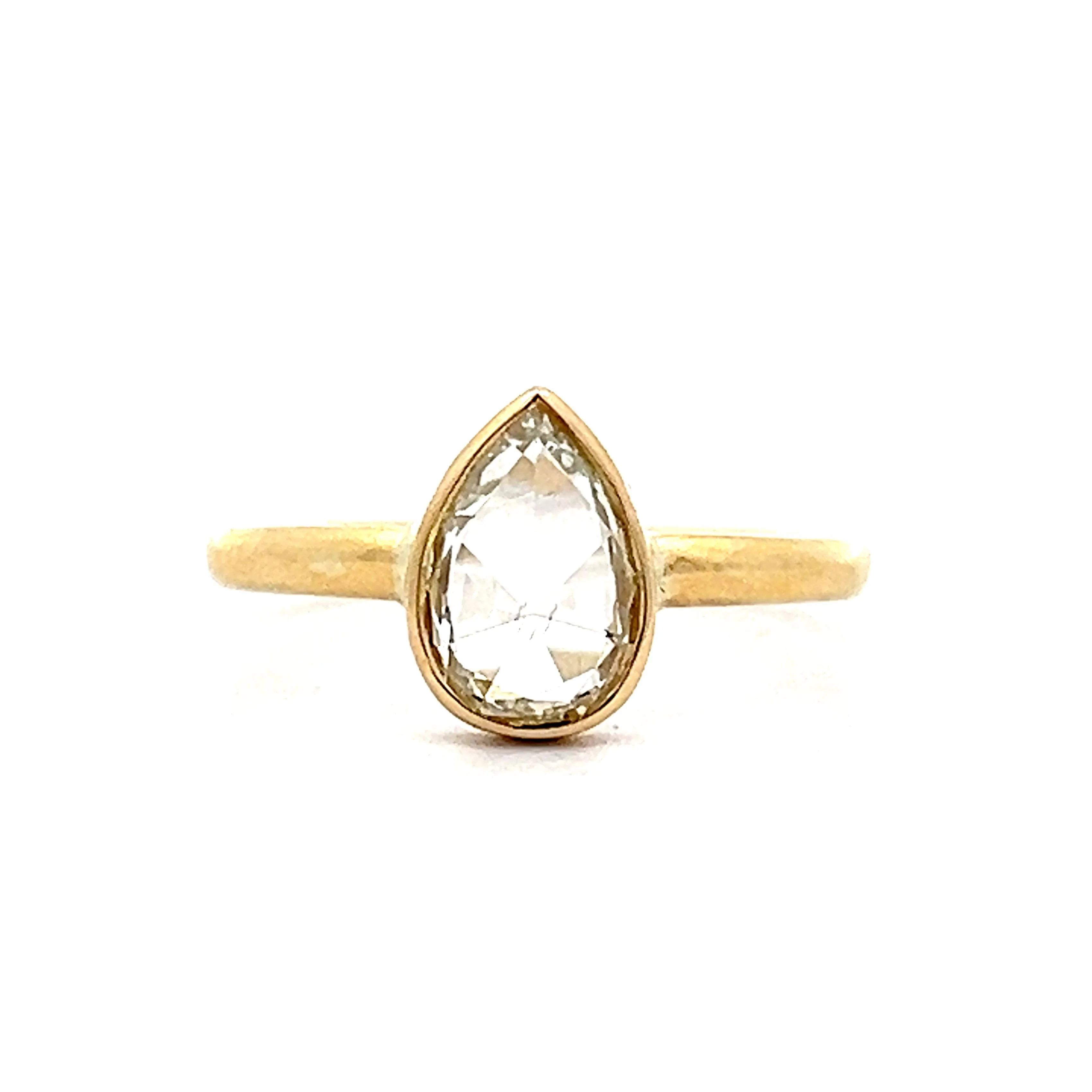 .65 Bezel Pear Rose Cut Diamond Engagement Ring in 18k