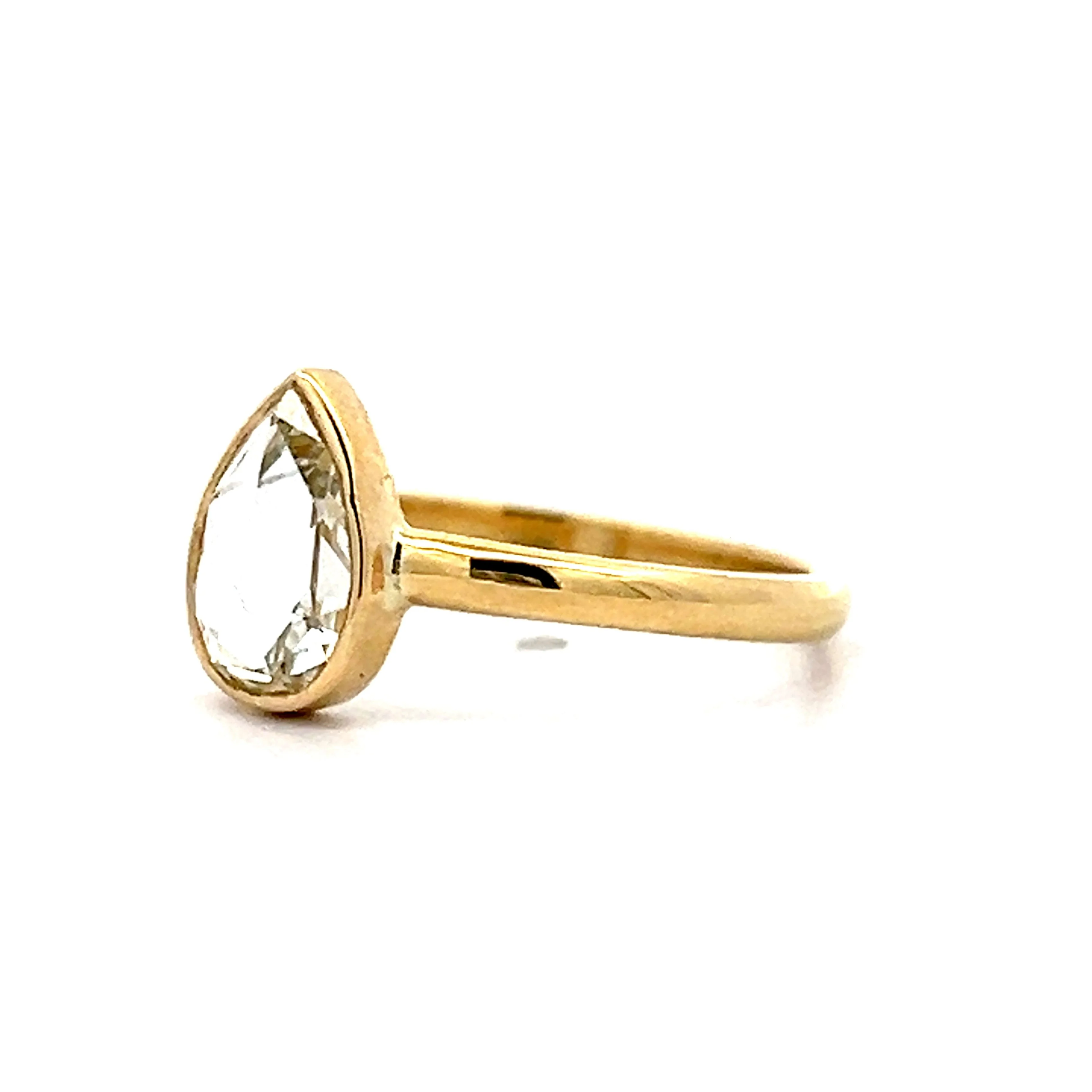 .65 Bezel Pear Rose Cut Diamond Engagement Ring in 18k - Image 2