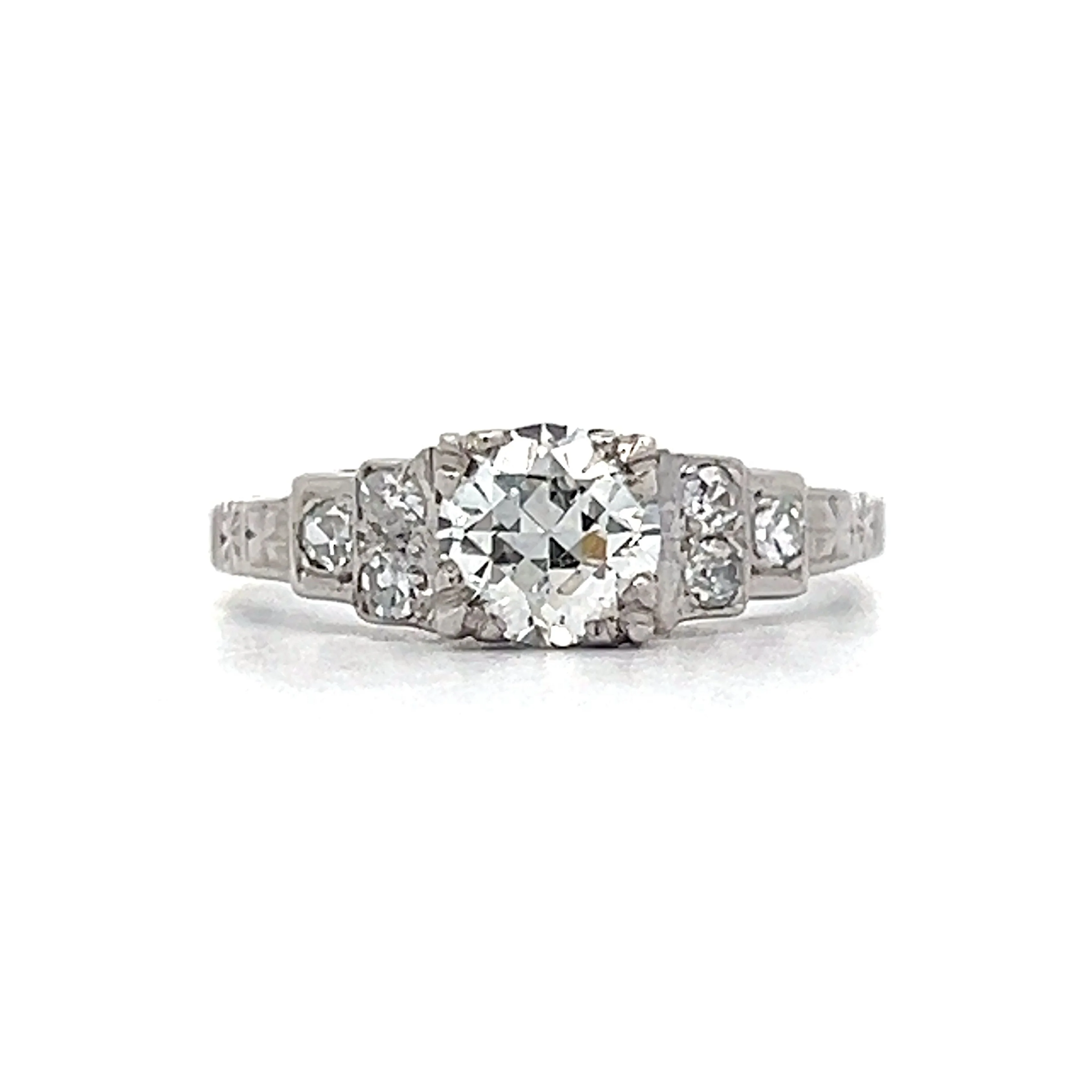 .65 Vintage Art Deco Engagement Ring in 18k White Gold