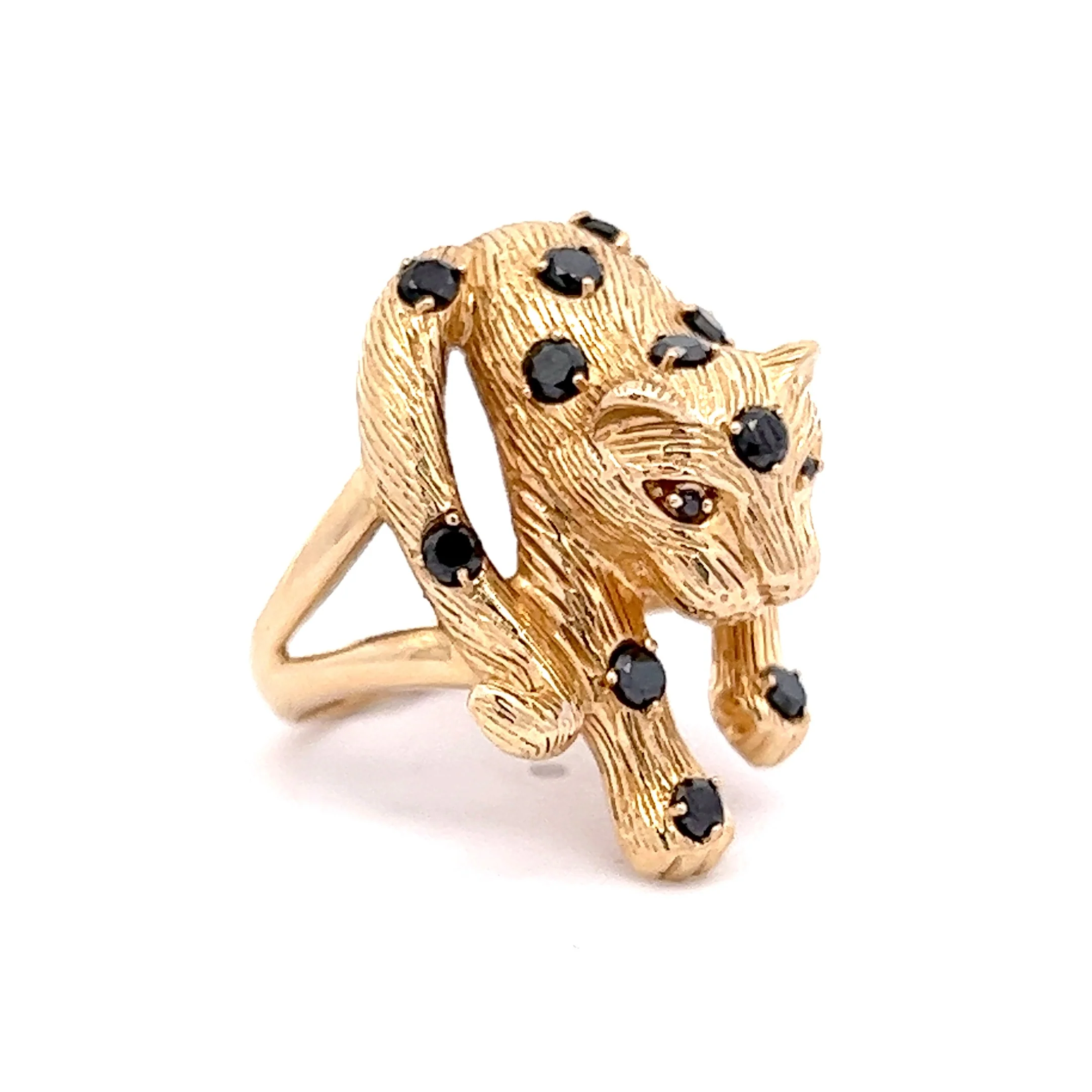 Black Diamond Leopard Cocktail Ring in 14k Yellow Gold - Image 3