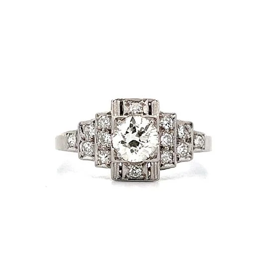 .66 Antique Deco Step Engagement Ring in Platinum