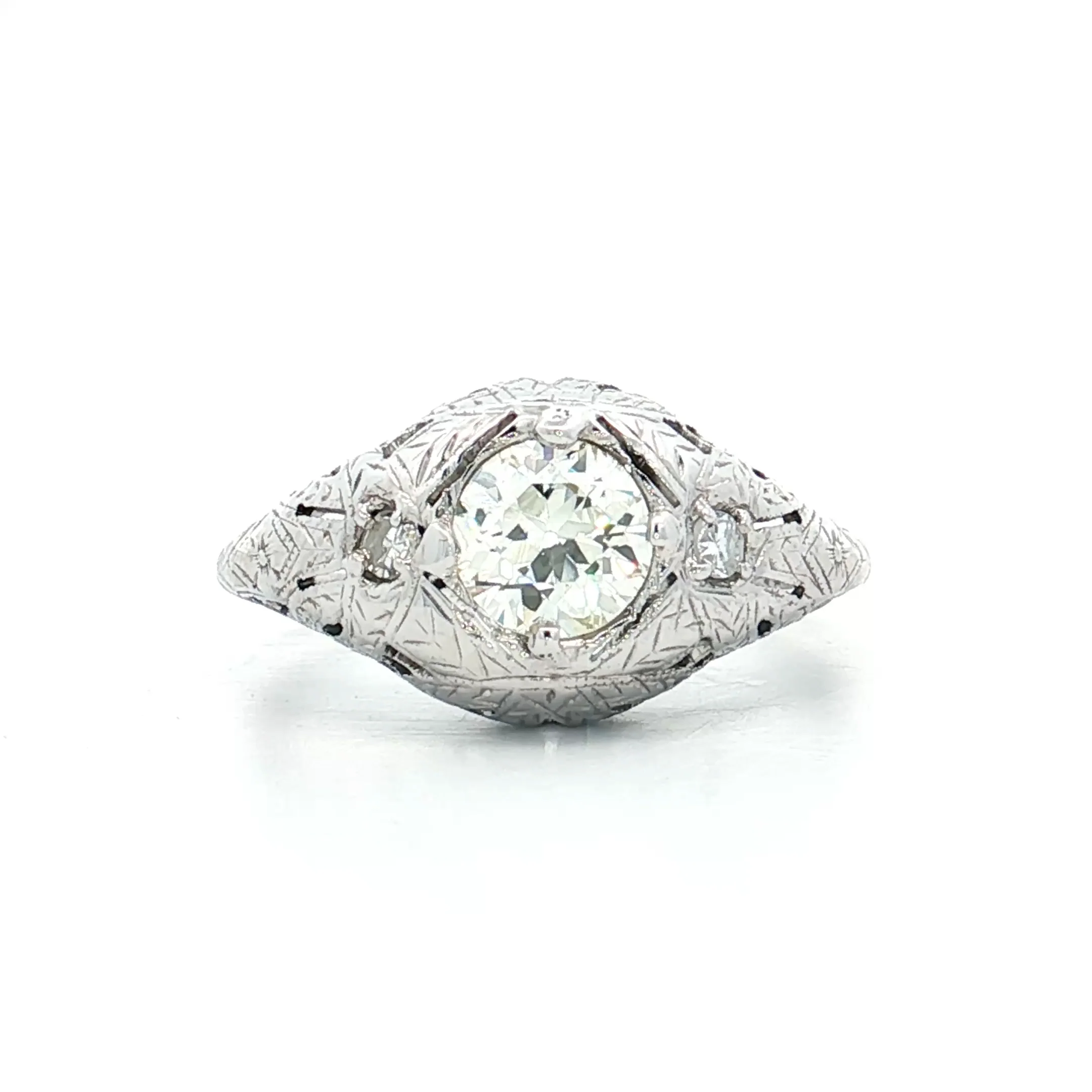 .66 Vintage Deco Diamond Filigree Engagement Ring 18k