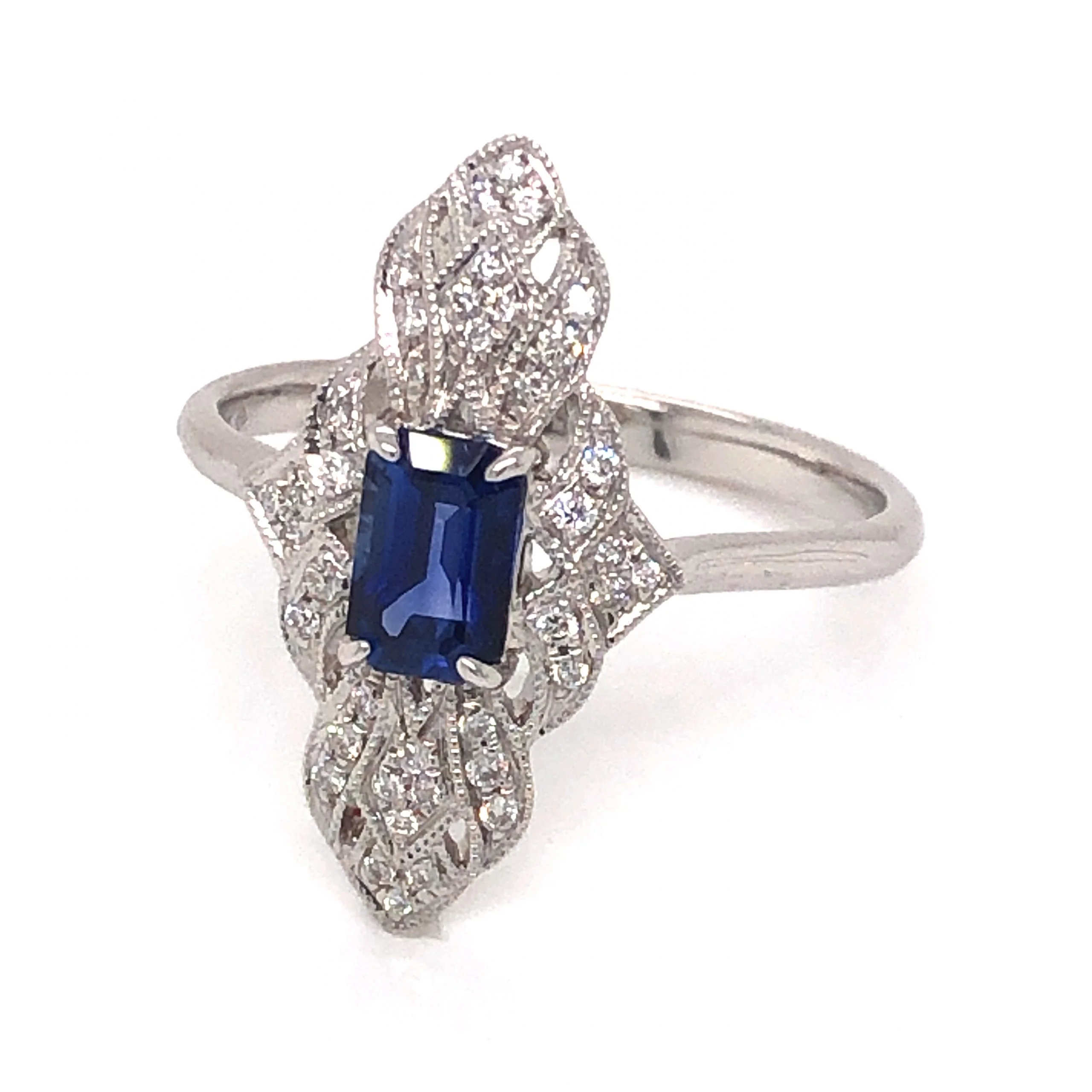 .67 Emerald Cut Sapphire & Diamond Ring in 18k White Gold - Image 2