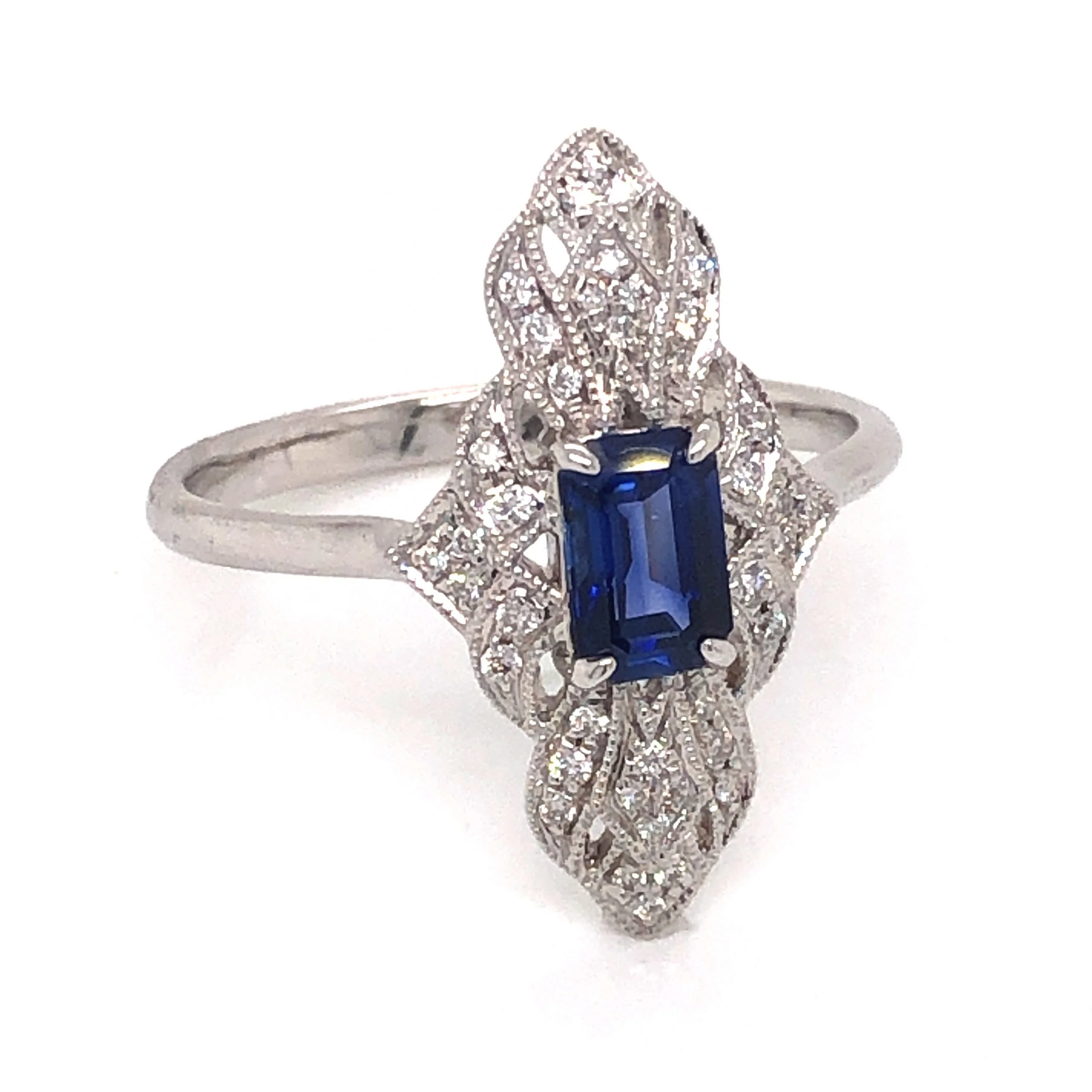 .67 Emerald Cut Sapphire & Diamond Ring in 18k White Gold - Image 3