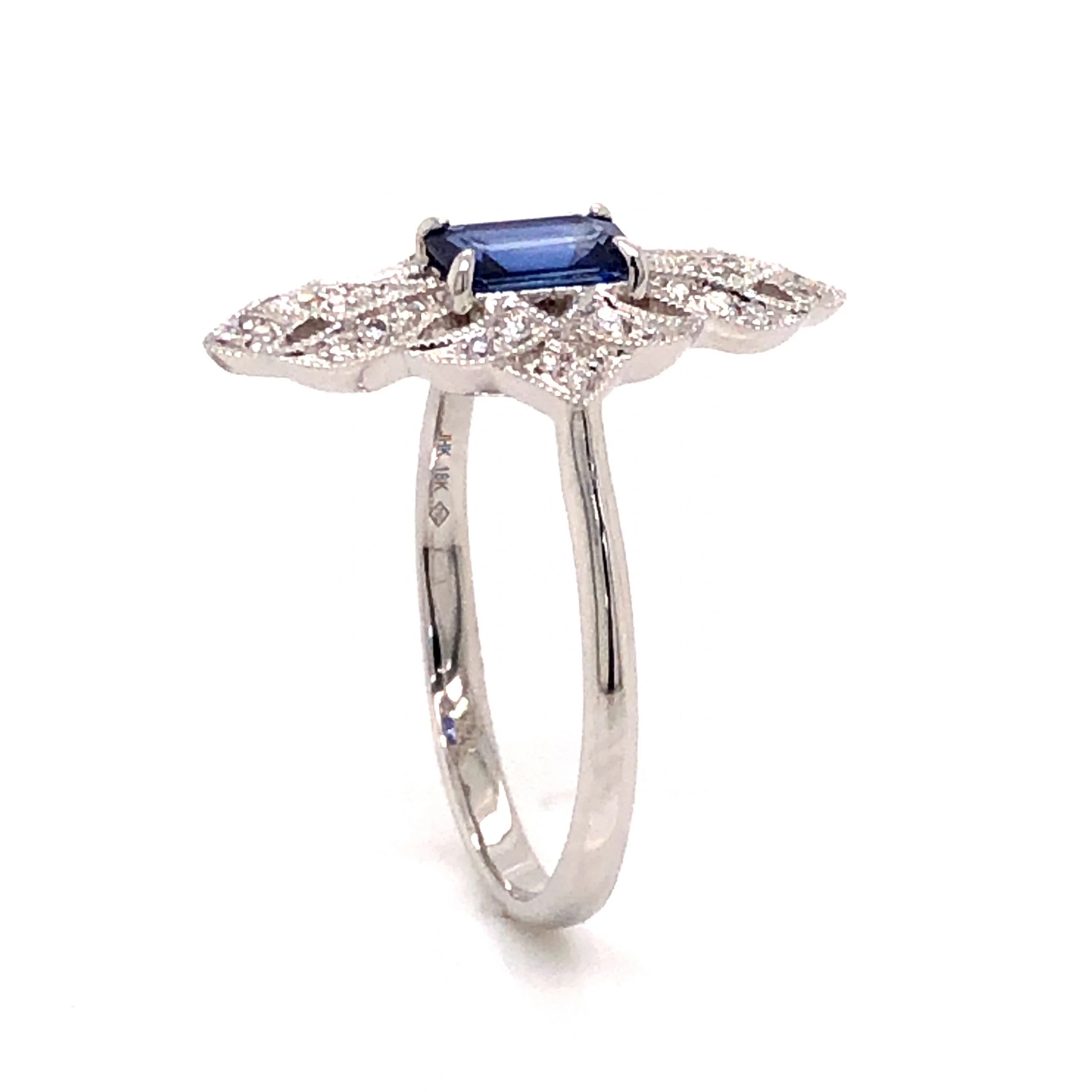 .67 Emerald Cut Sapphire & Diamond Ring in 18k White Gold - Image 4