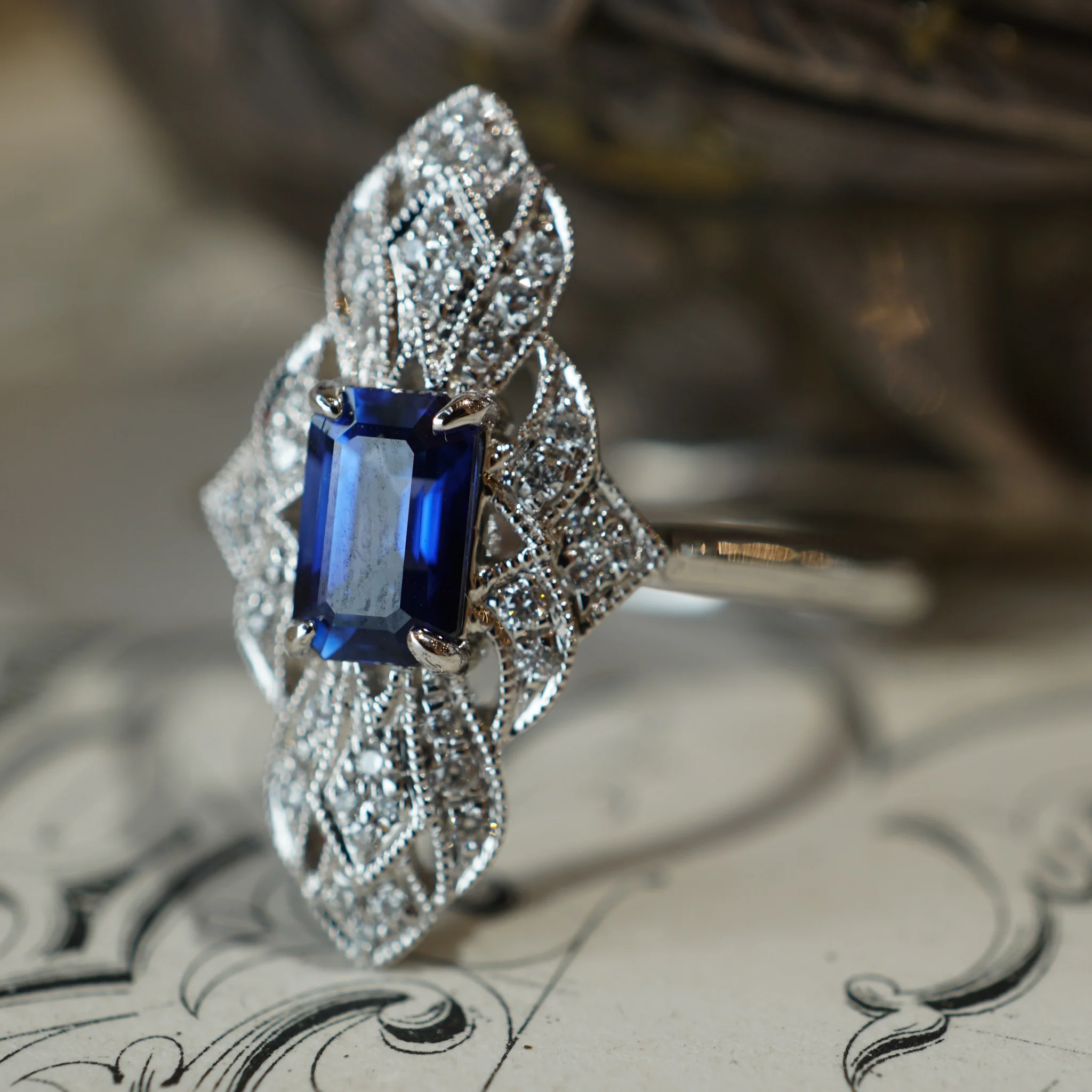 .67 Emerald Cut Sapphire & Diamond Ring in 18k White Gold - Image 5