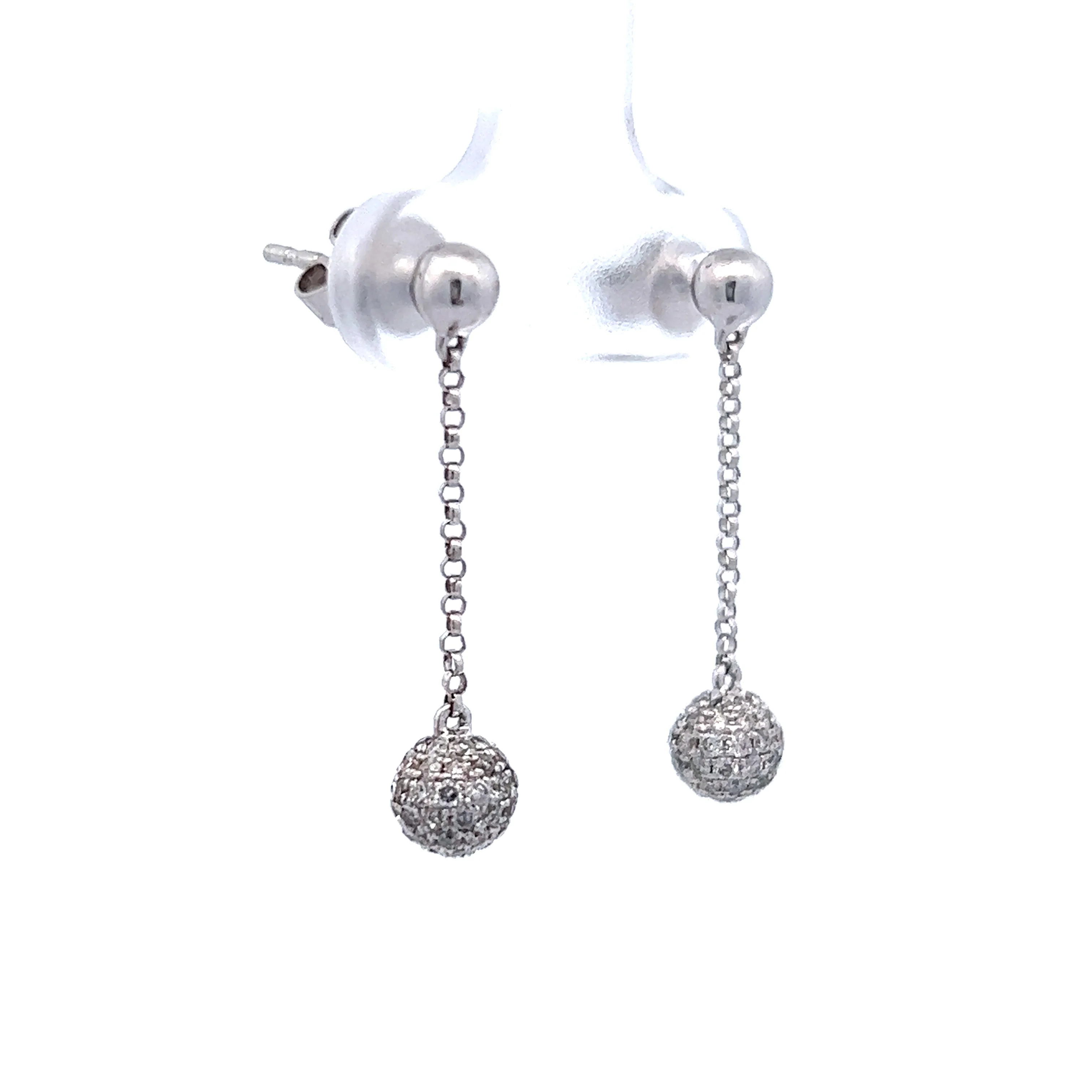 .68 Pave Diamond Dangle Earrings in 14k White Gold - Image 3