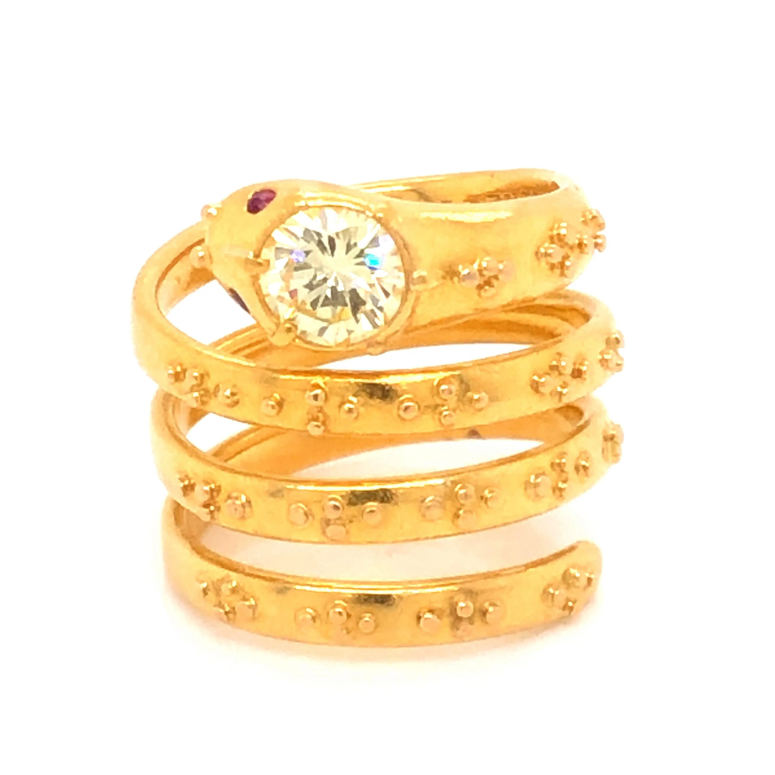 .68 Diamond Snake Ring w/ Ruby Eyes in 22k Yellow Gold - Image 2