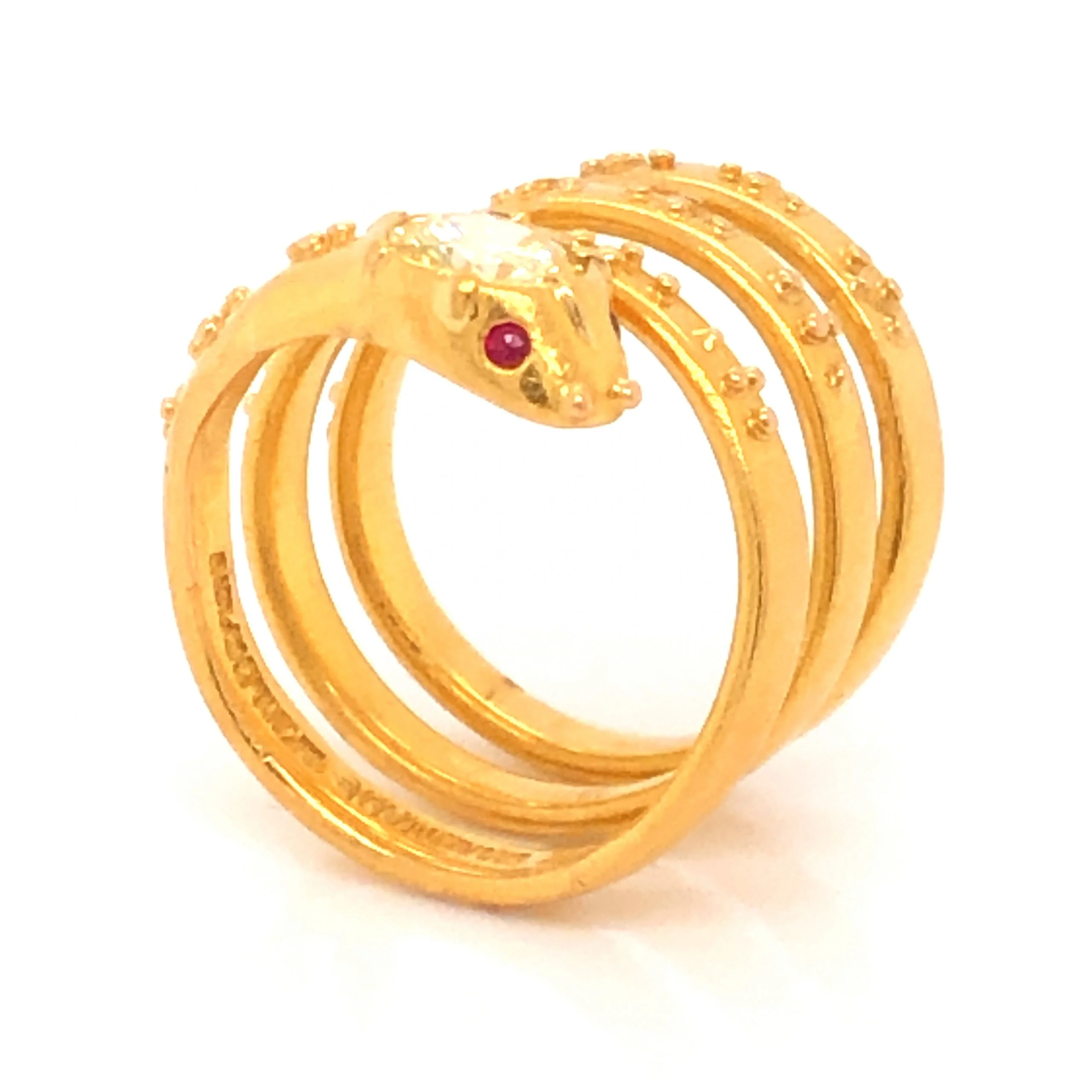 .68 Diamond Snake Ring w/ Ruby Eyes in 22k Yellow Gold - Image 3