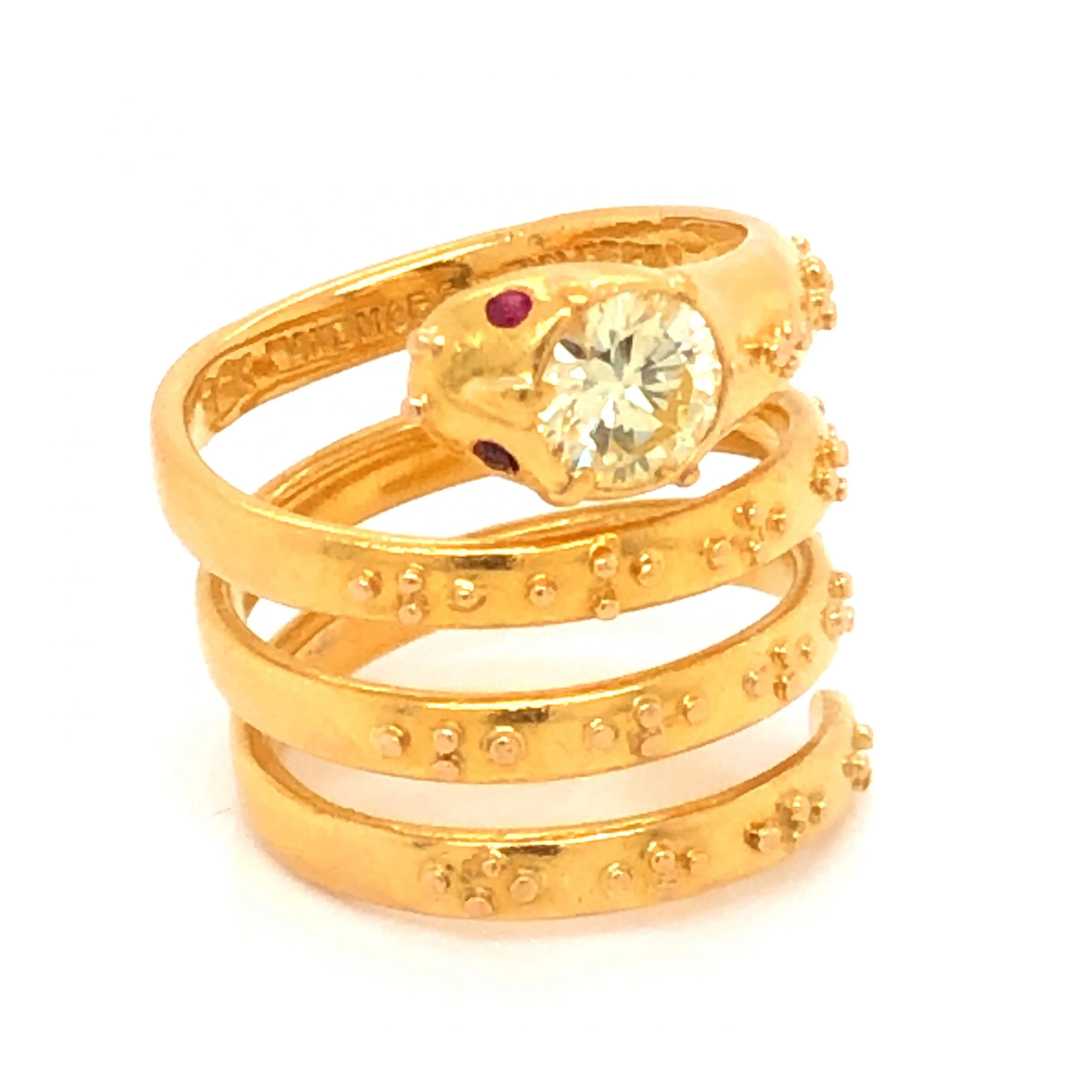 .68 Diamond Snake Ring w/ Ruby Eyes in 22k Yellow Gold - Image 4