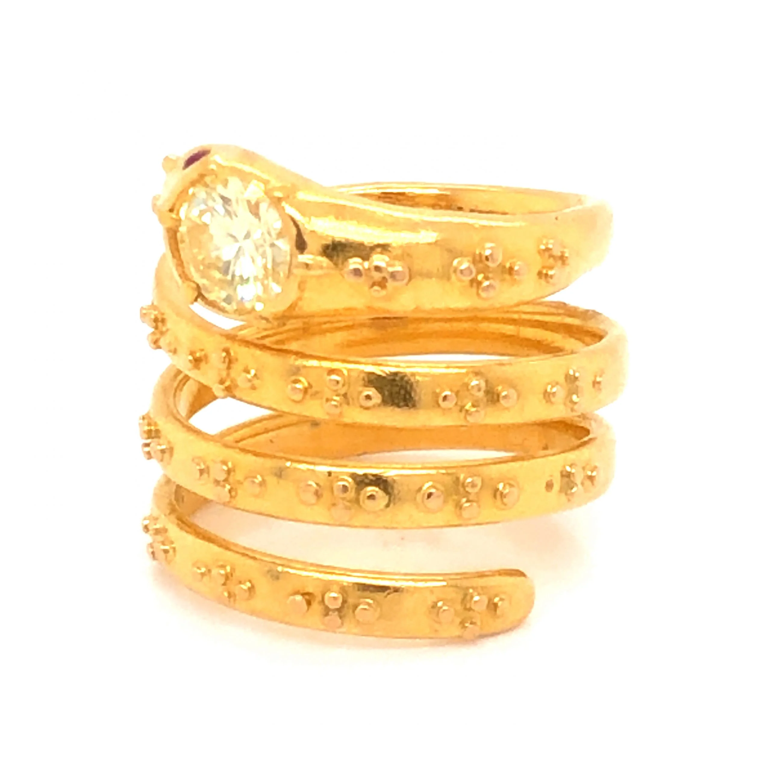 .68 Diamond Snake Ring w/ Ruby Eyes in 22k Yellow Gold - Image 5
