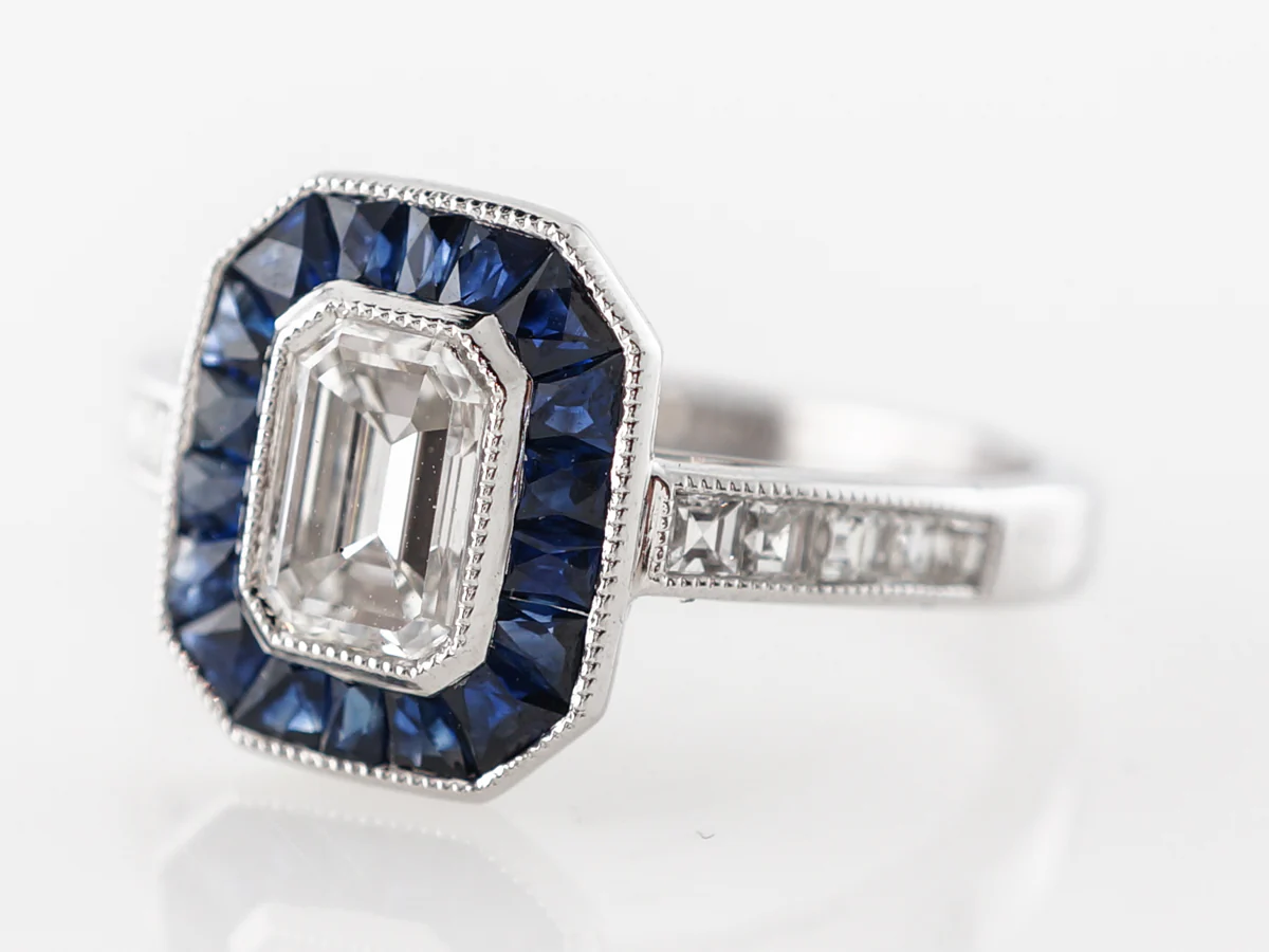 .68 Emerald Cut Diamond Engagement Ring w/ Sapphires - Image 2