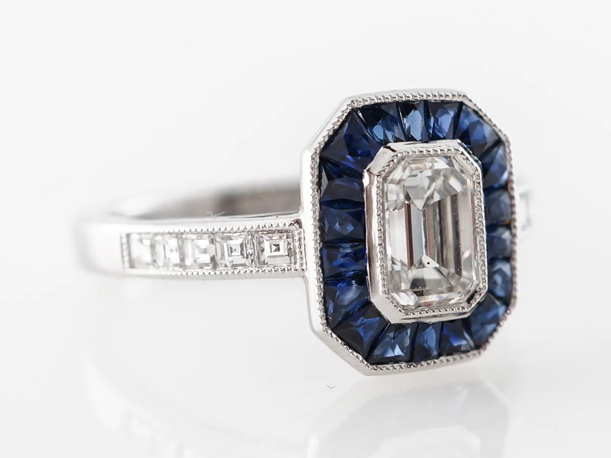 .68 Emerald Cut Diamond Engagement Ring w/ Sapphires - Image 3
