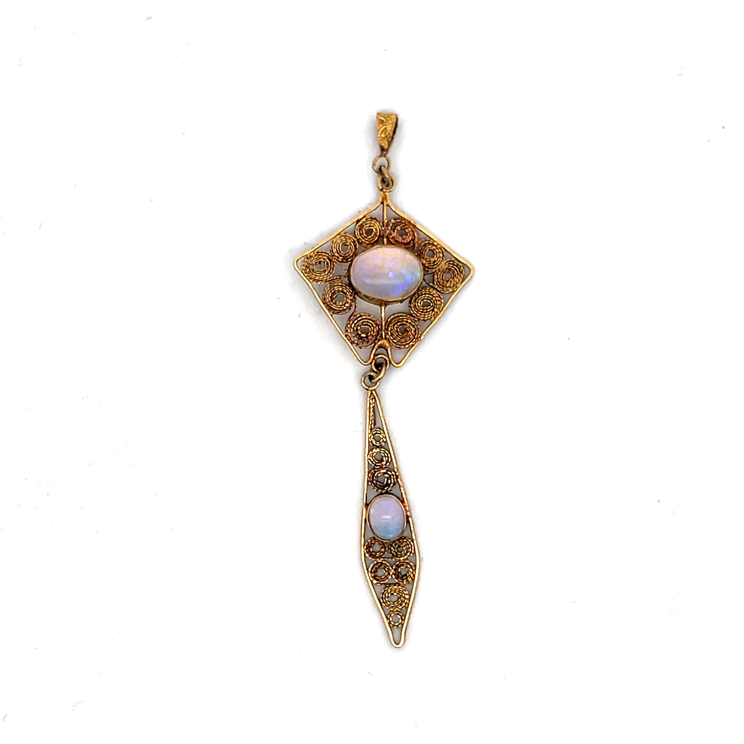 .69 Antique Art Nouveau Opal Pendant Necklace in 14k