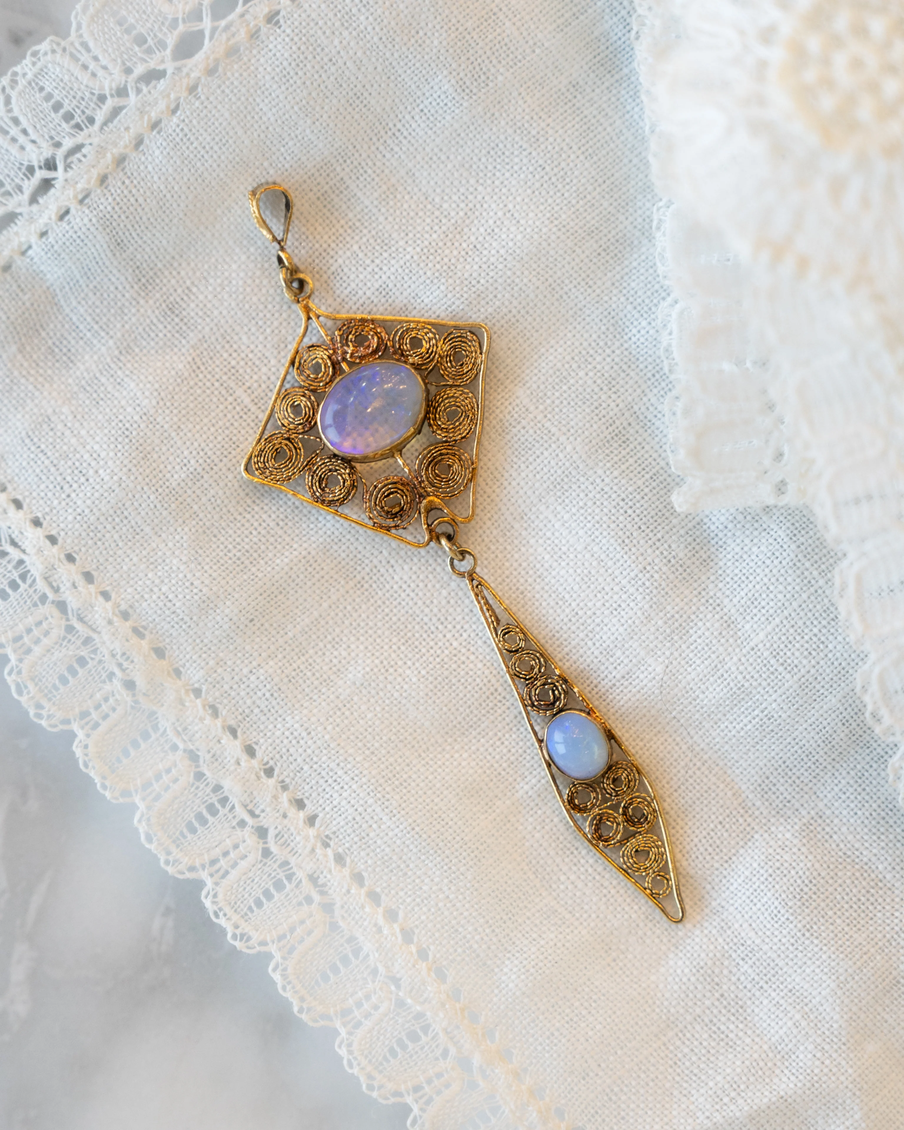 .69 Antique Art Nouveau Opal Pendant Necklace in 14k - Image 3