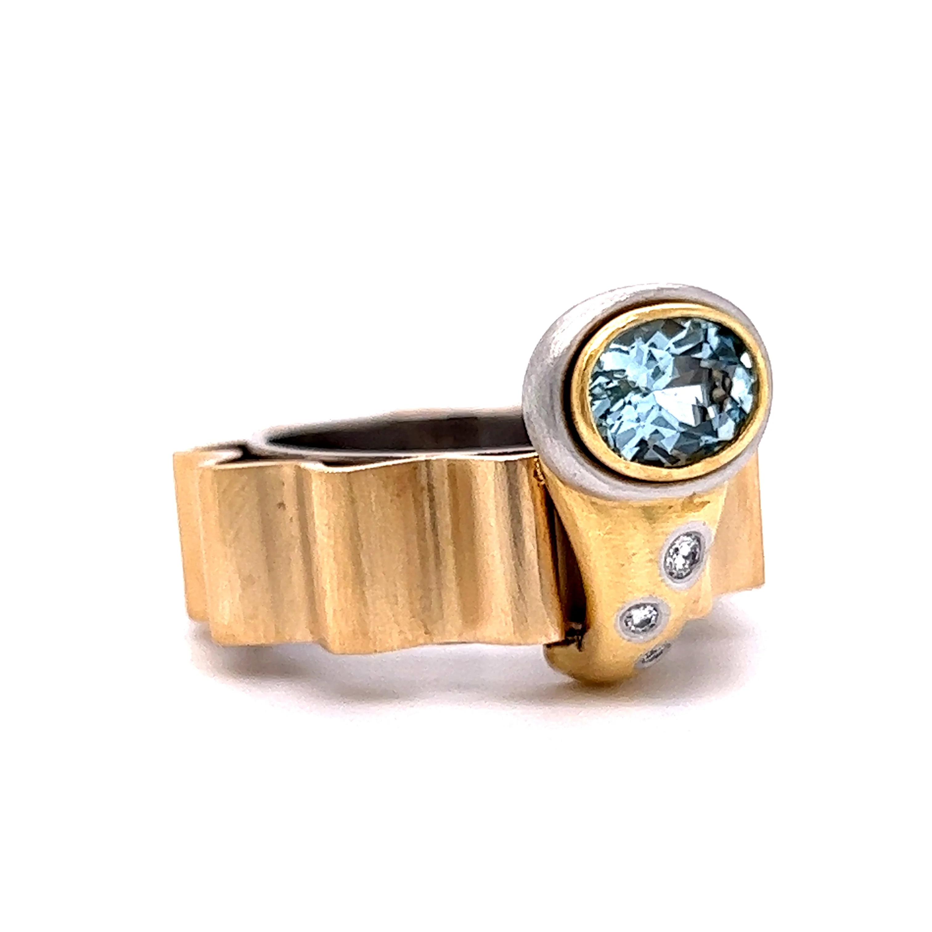 .69 Oval Cut Aquamarine & Diamond Ring in Yellow Gold by Stephanie Lake Design - Image 3