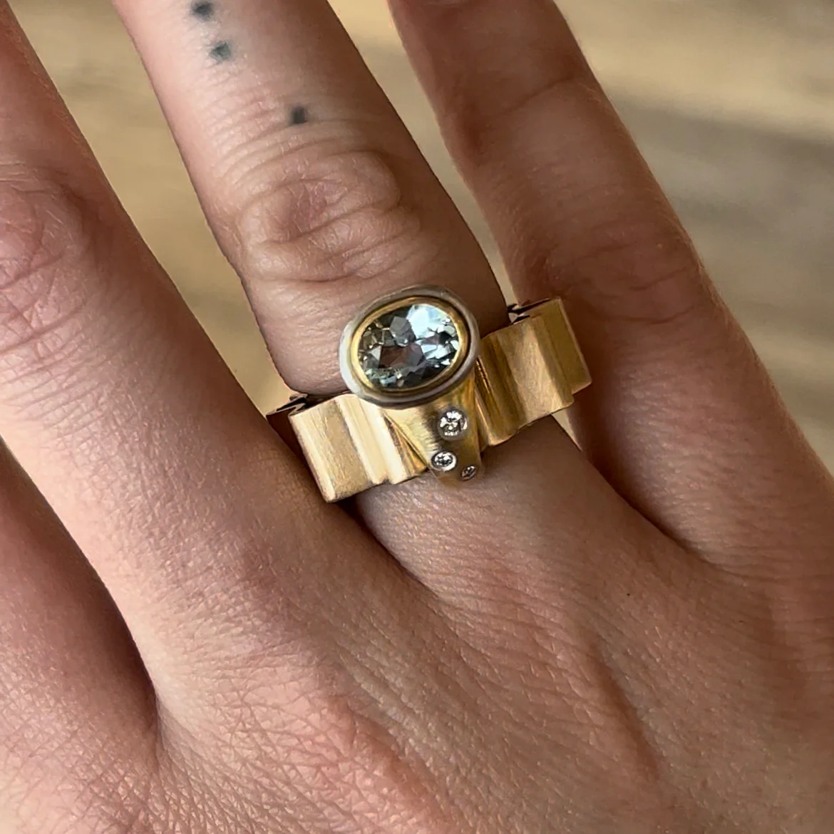 .69 Oval Cut Aquamarine & Diamond Ring in Yellow Gold by Stephanie Lake Design - Image 6
