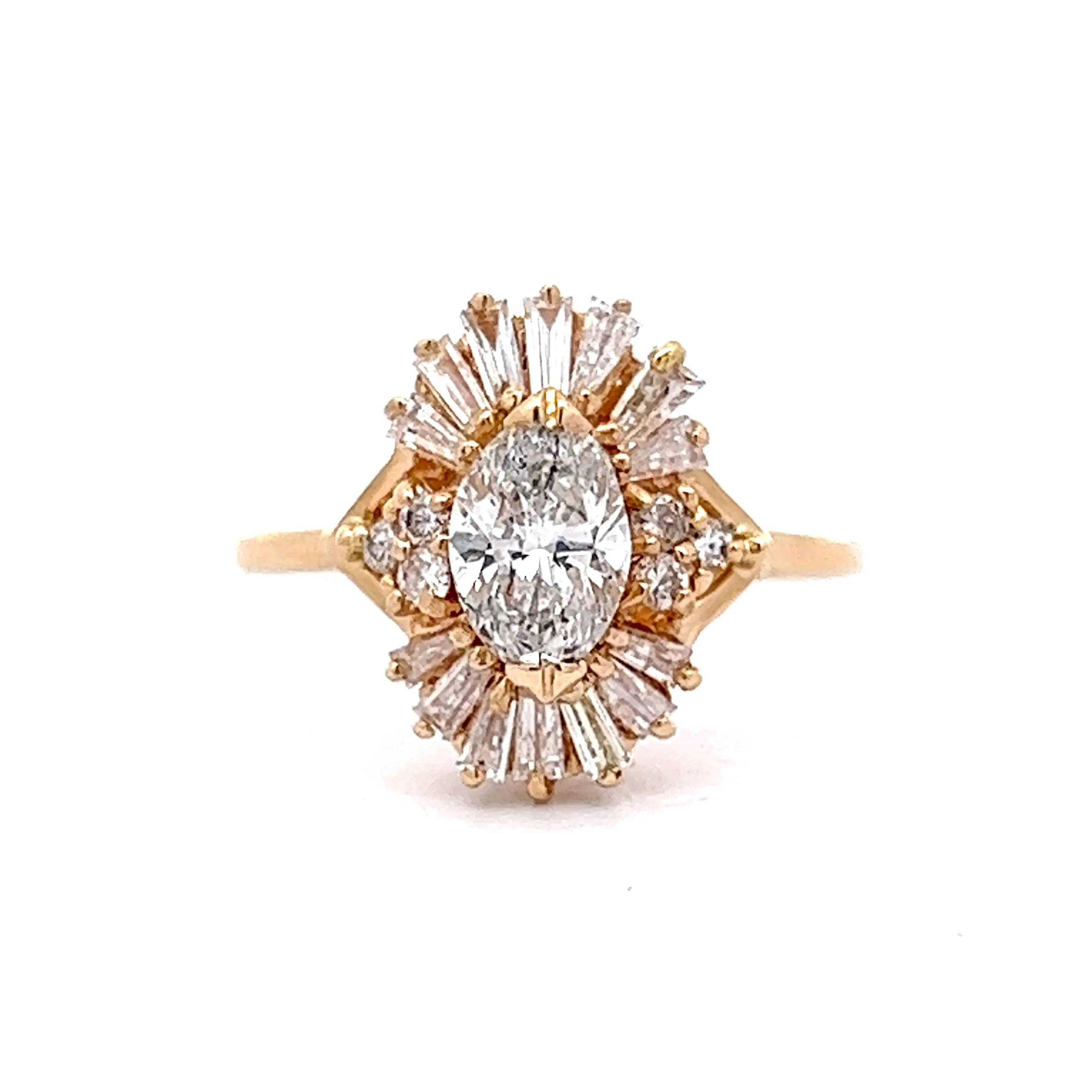 .69 Oval Diamond Cluster Engagement Ring in 14k Yellow Gold