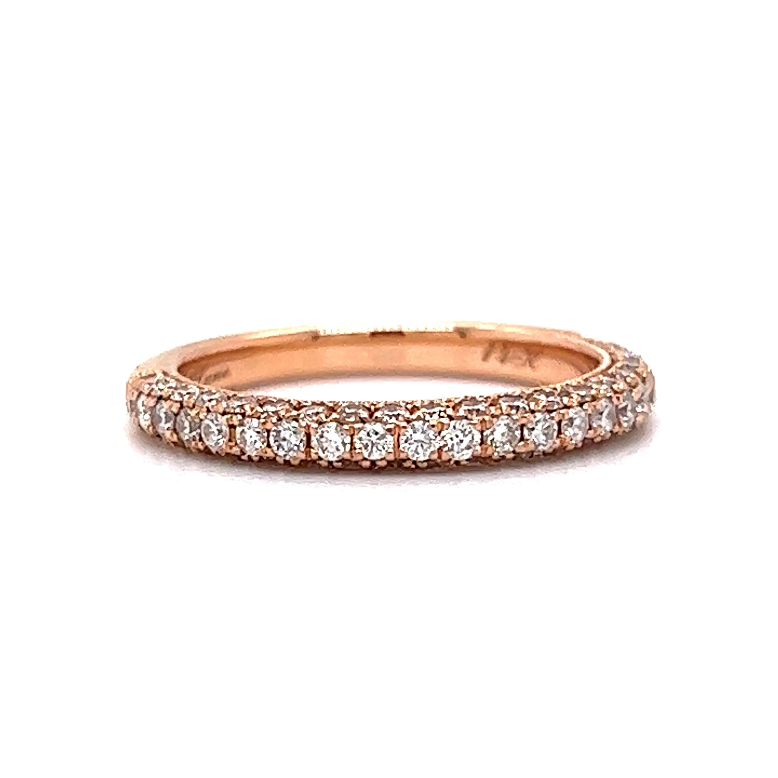 .69 Pave Diamond Half-Eternity Wedding Band in 14k Rose Gold - Image 3
