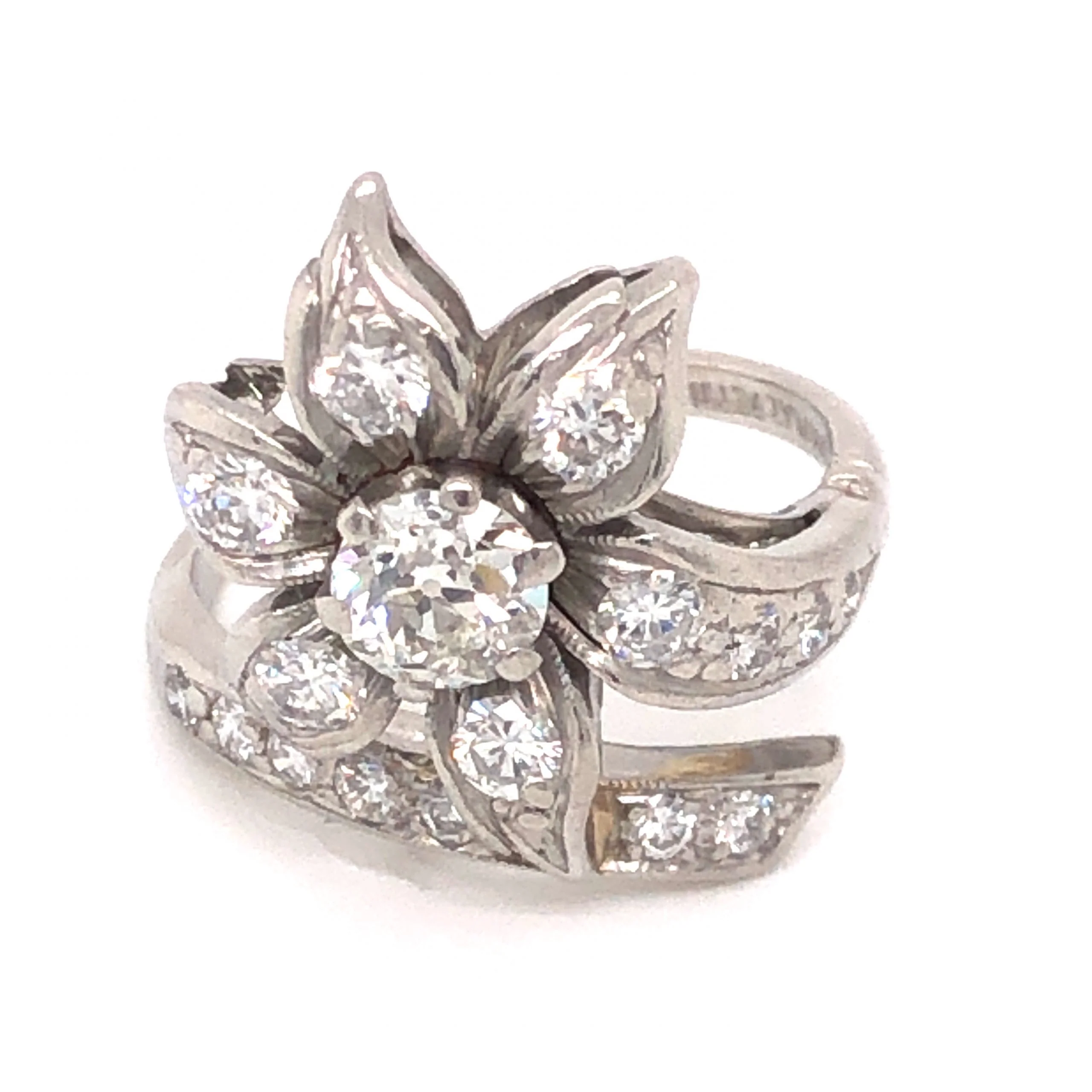 .69 Petri Floral Diamond Cocktail Ring in Platinum - Image 2