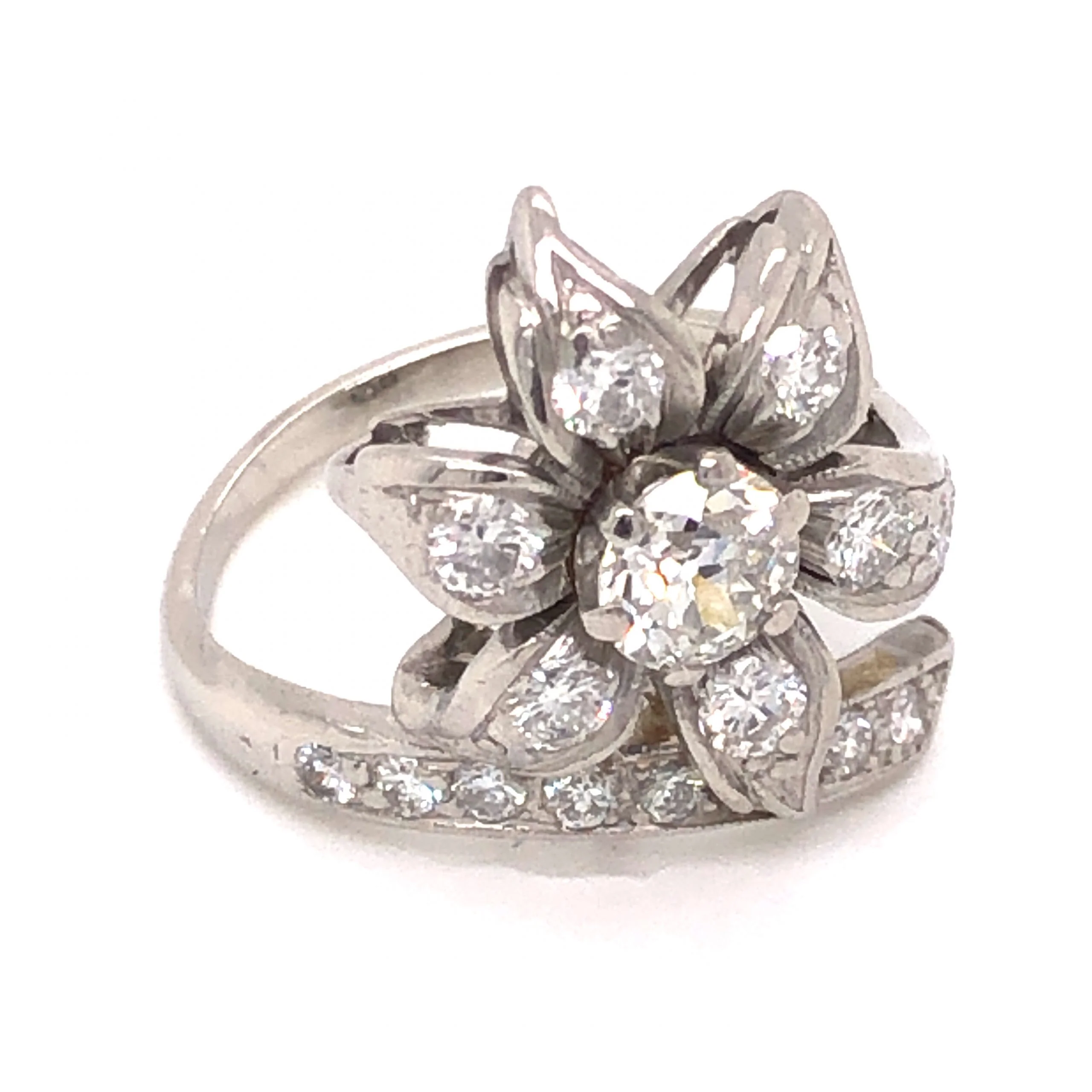 .69 Petri Floral Diamond Cocktail Ring in Platinum - Image 3