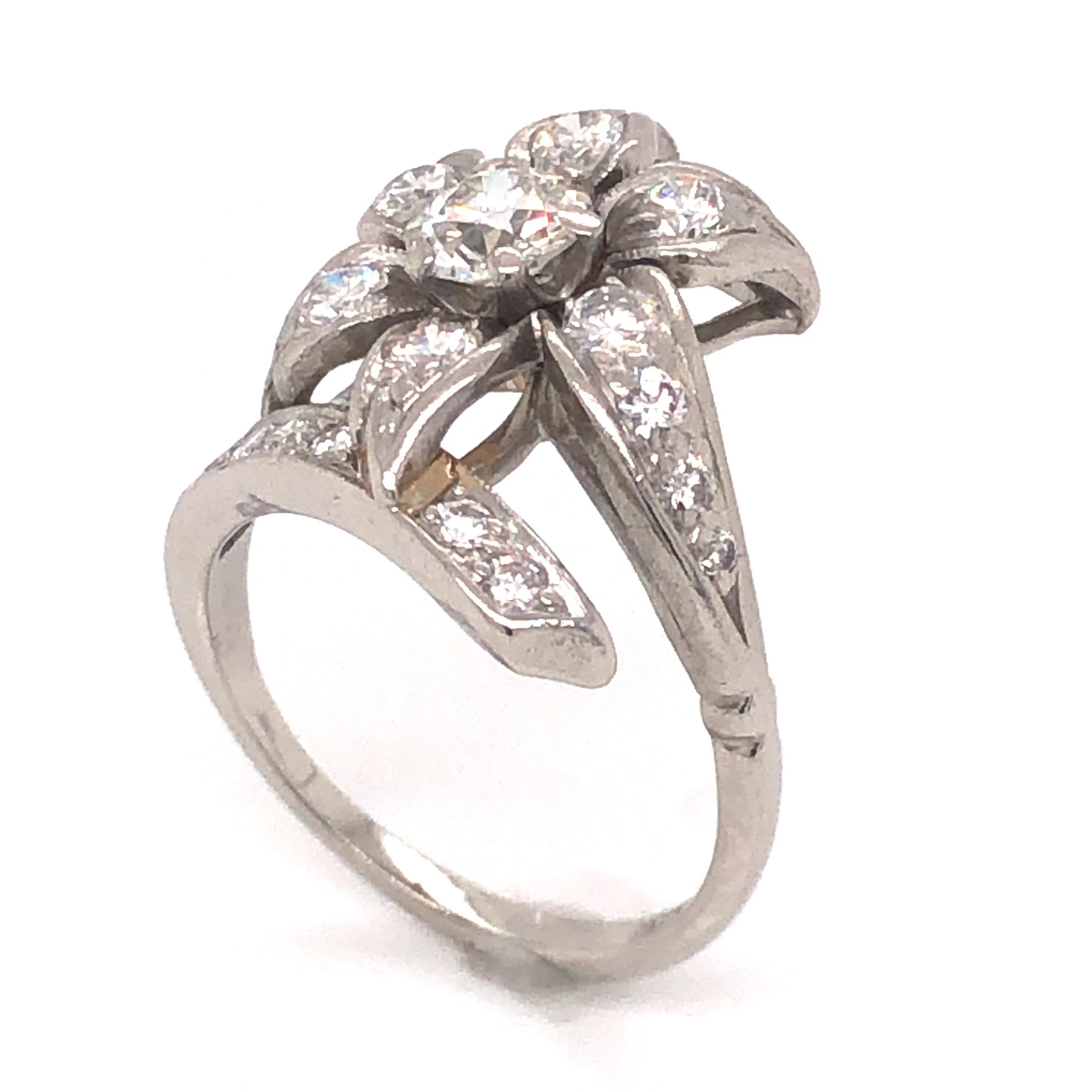 .69 Petri Floral Diamond Cocktail Ring in Platinum - Image 4